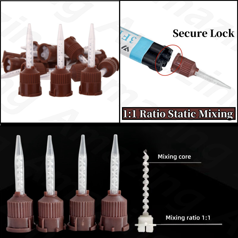 Dental Brown Short Temporary Cement HP Mixing Tips Impression 1:1 Ratio Static