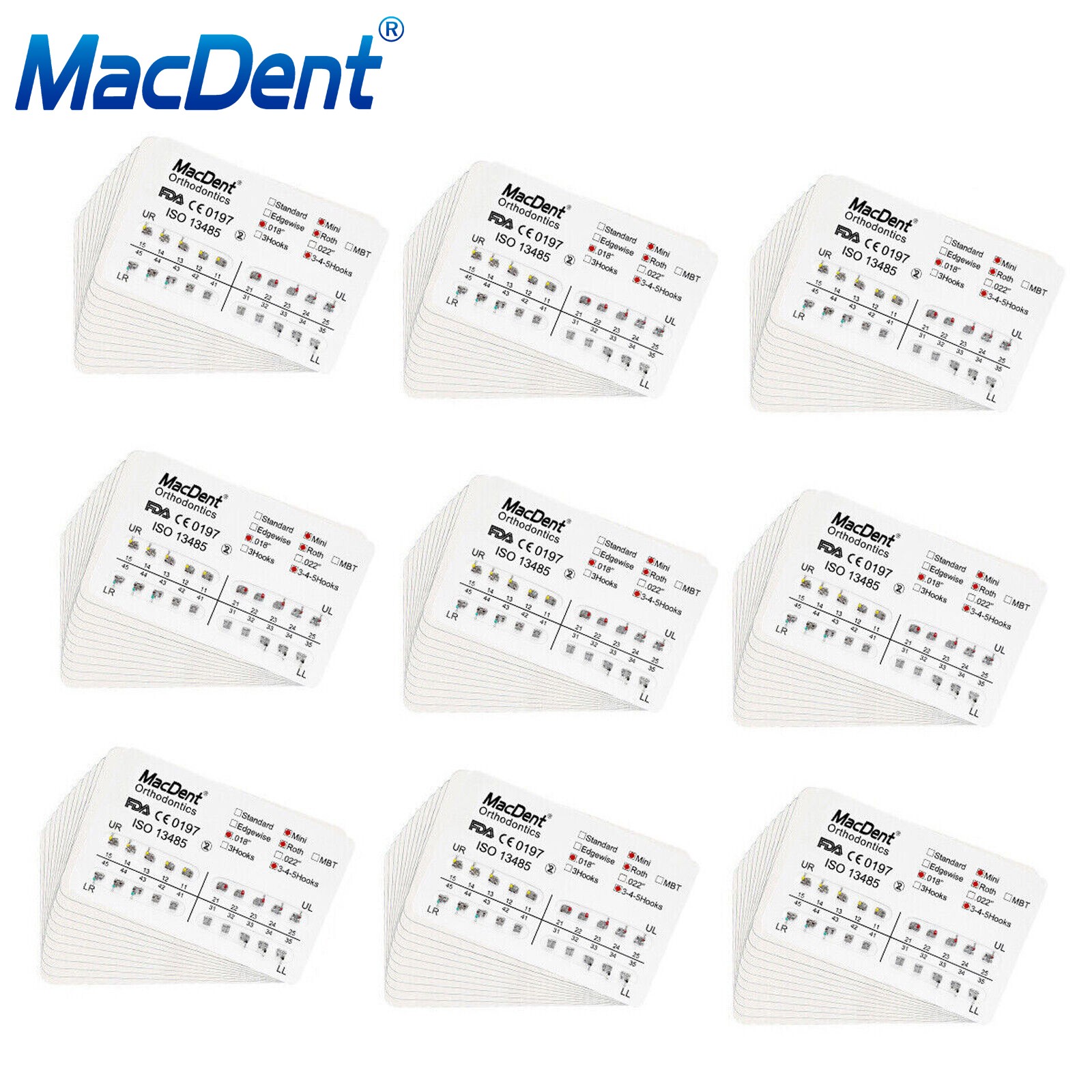 MacDent Dental Orthodontic Brackets Braces Mini Roth MBT Slot 022/018 Hooks 345