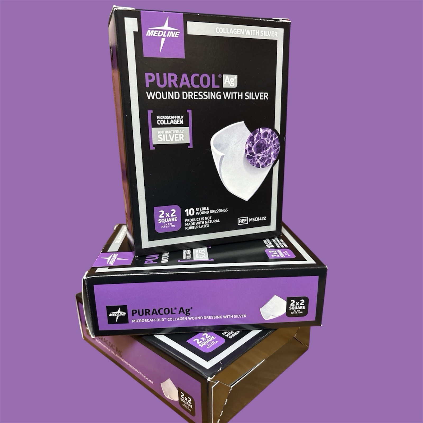 Medline Puracol Ag Collagen Wound Dressing w/ Silver 2×2 in, MSC8422