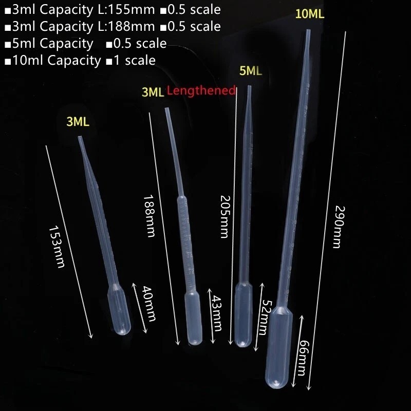 Plastic Transfer Pipette Disposable Pasteur Dropper 0.2/0.5/1/2/3/5/10ml Quality