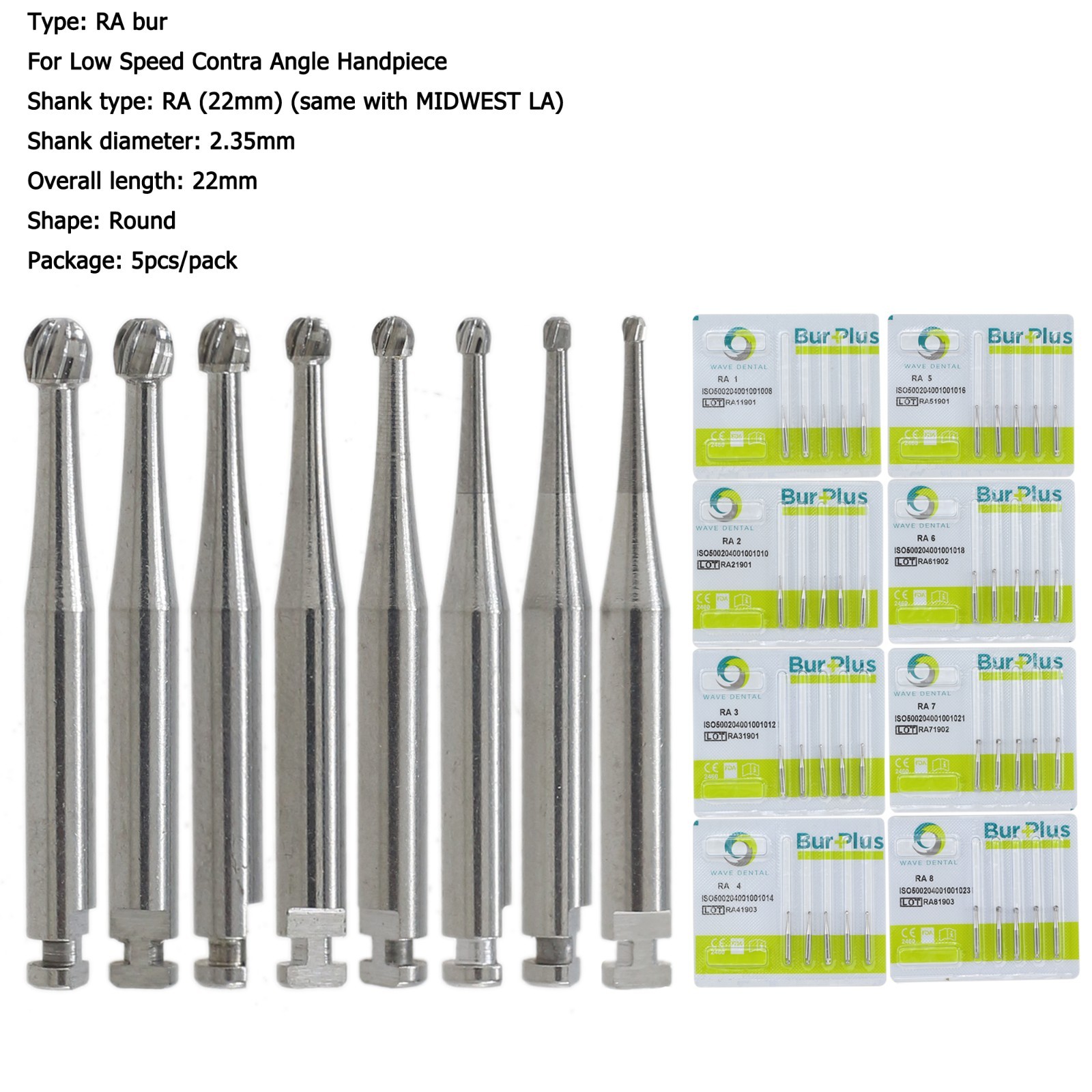 Dental RA Latch Round Burs Surgical Bur Carbide 2 4 6 For Low Speed Contra Angle