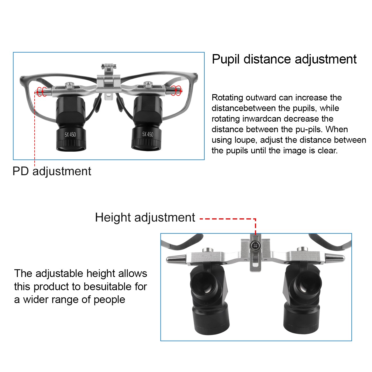5X Dental Surgical Ergo Loupes Adjustable Working Distance Magnifying Glass US