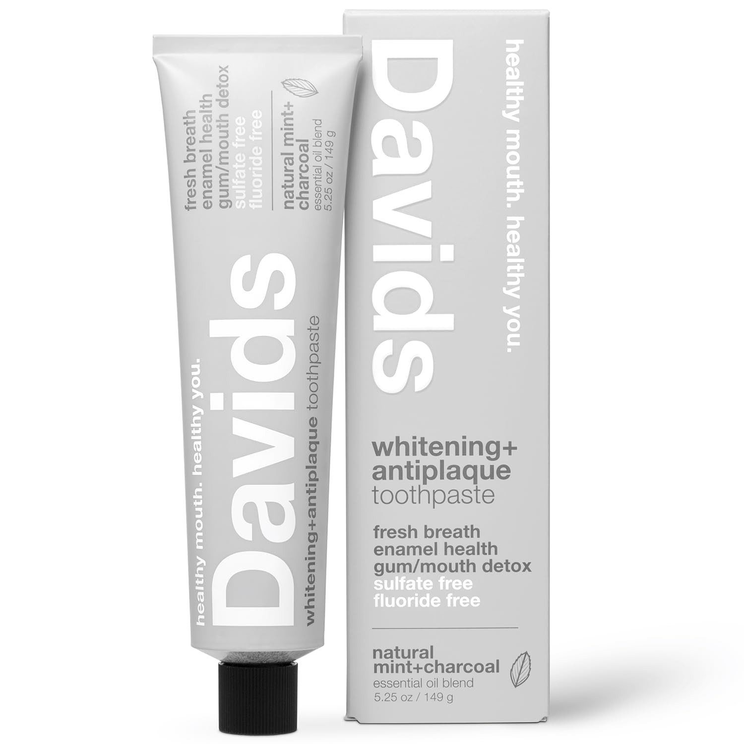 Davids Charcoal Toothpaste for Enhanced Teeth 5.25 Ounce (Pack of 1), Gray