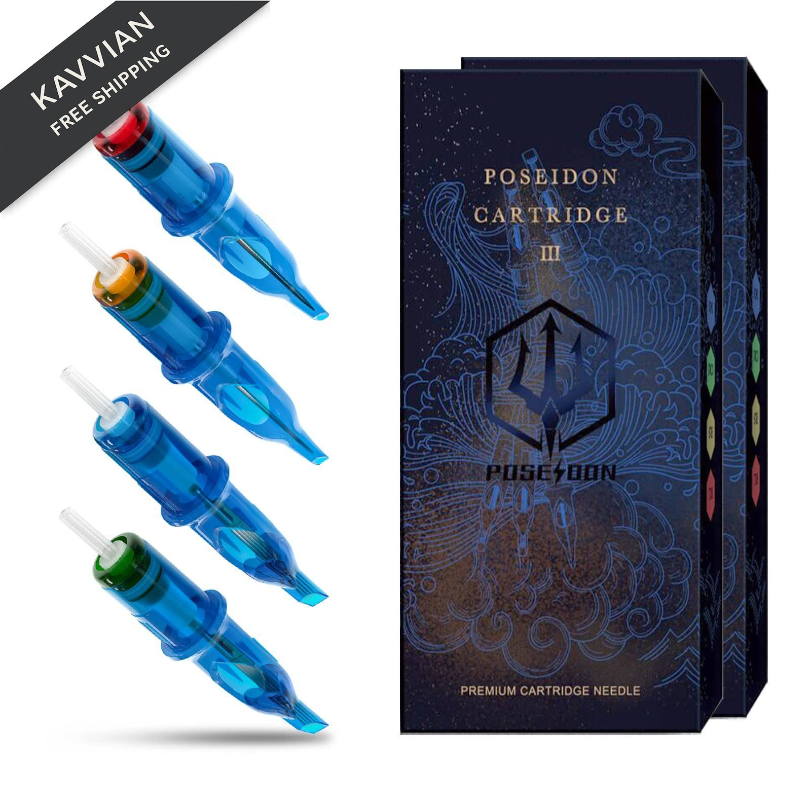 POSEIDON V3 Tattoo Cartridge Needles 30PCS Mixed Size 30MIX-12RL, Sea blue
