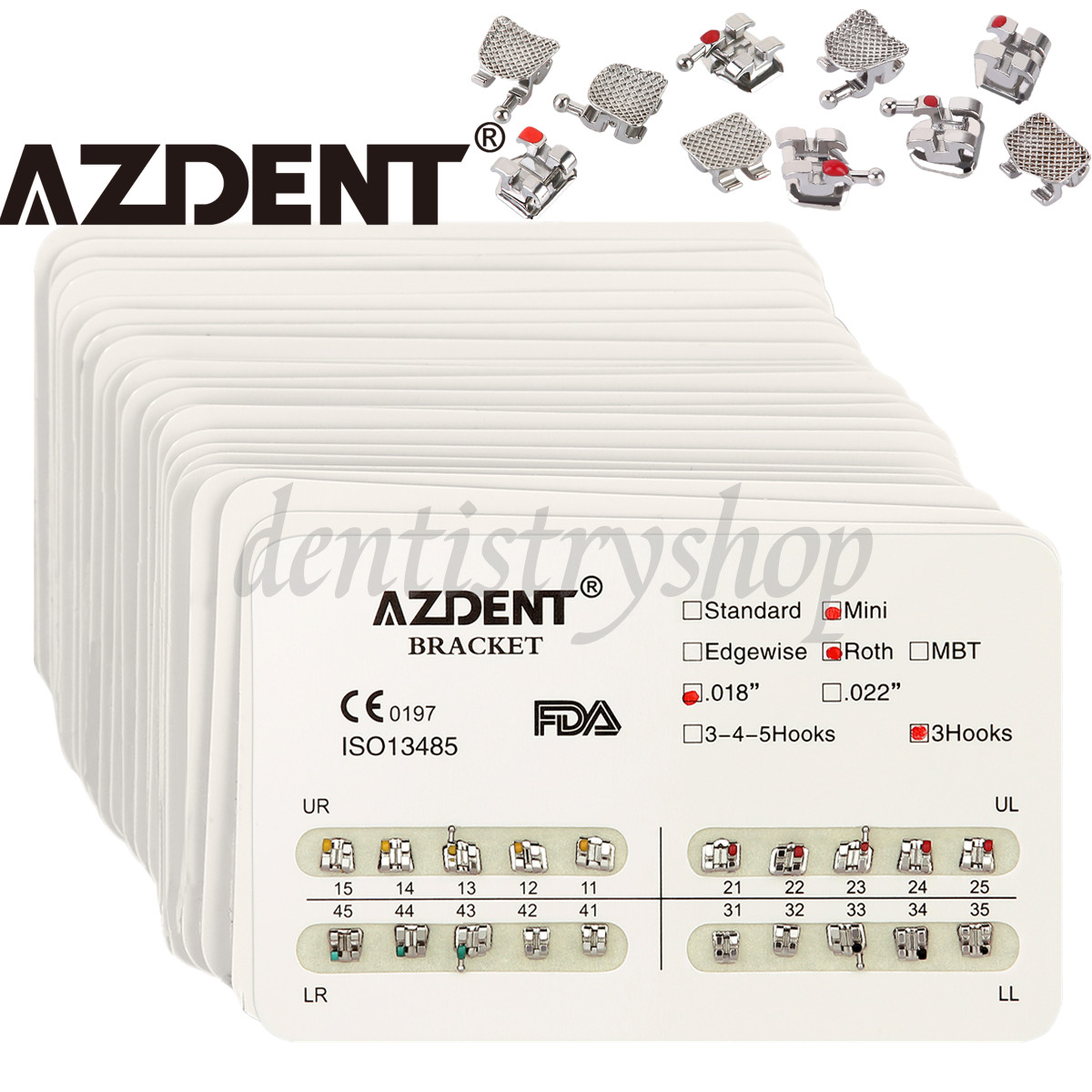 10X Dental Ortho Brackets Mini/Standard Roth/MBT.018/022 3-4-5 Hooks/3 Hooks