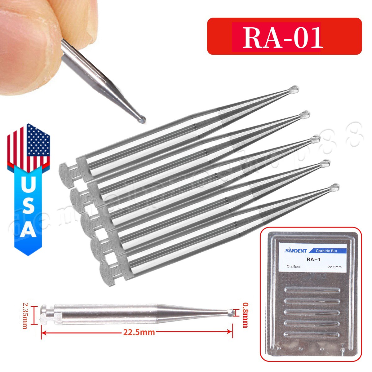 Dental Round Carbide Bur for Slow Speed Latch Type RA 1# -RA 8# Burs 22.5mm