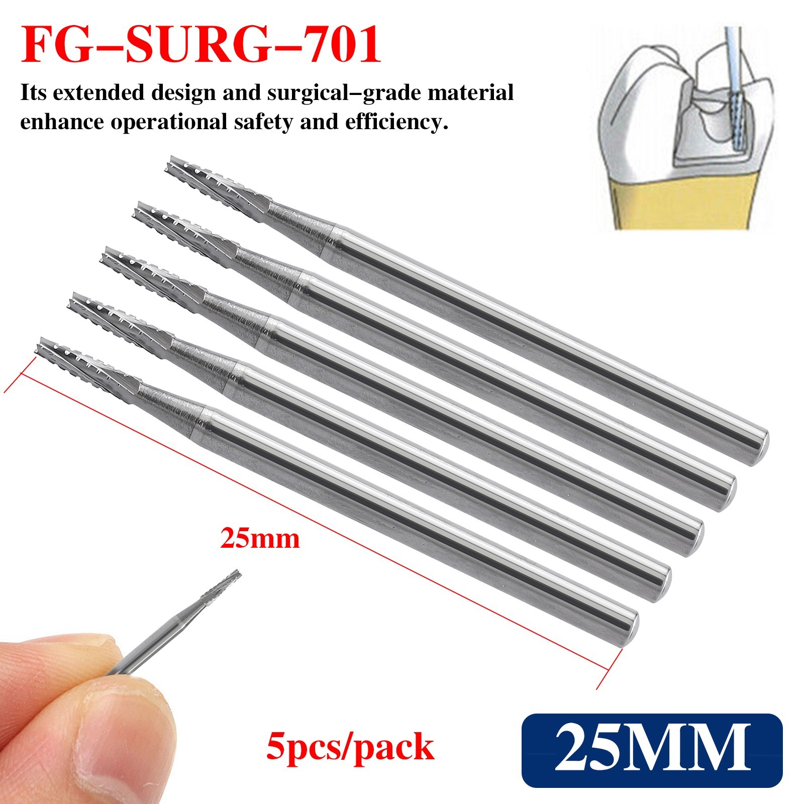 Dental Surgical Carbide Burs Friction Grip FG Tapered Fissure 701 Long