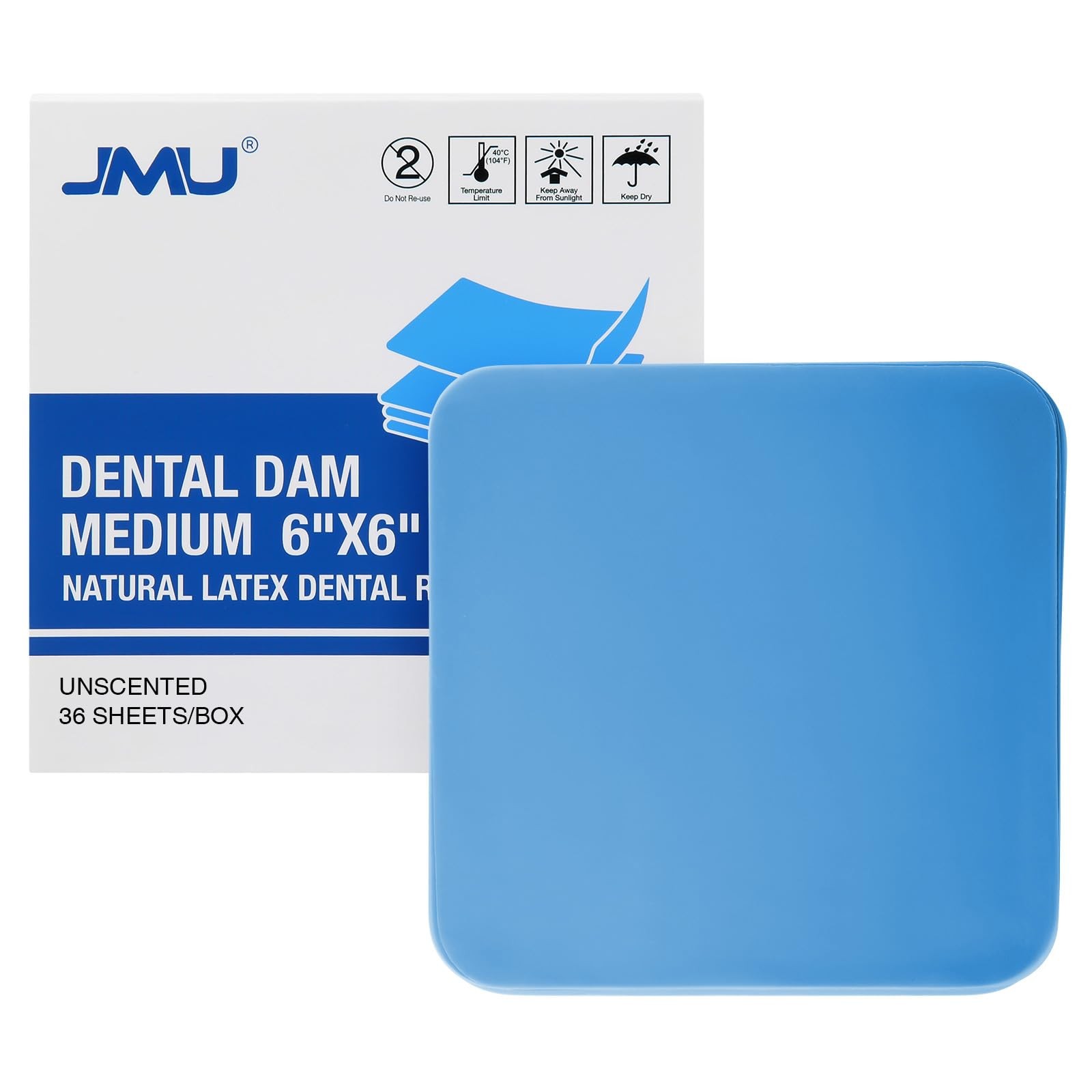 Latex Dental Dam Rubber 6 x 6, Unscented Blue, Medium Powder-Free, Pack of 36