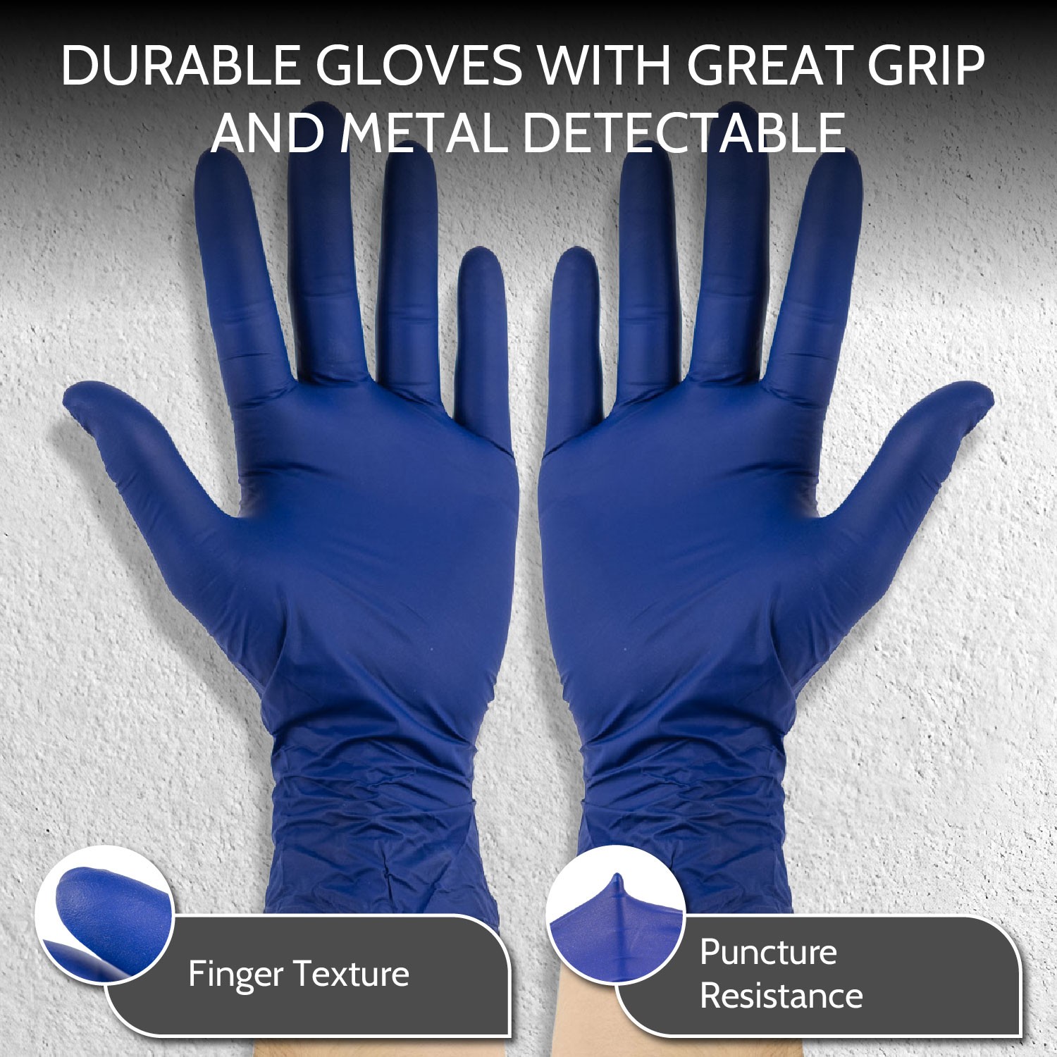Industrial Disposable Nitrile Metal Detectable Gloves Finger Textured Space Blue