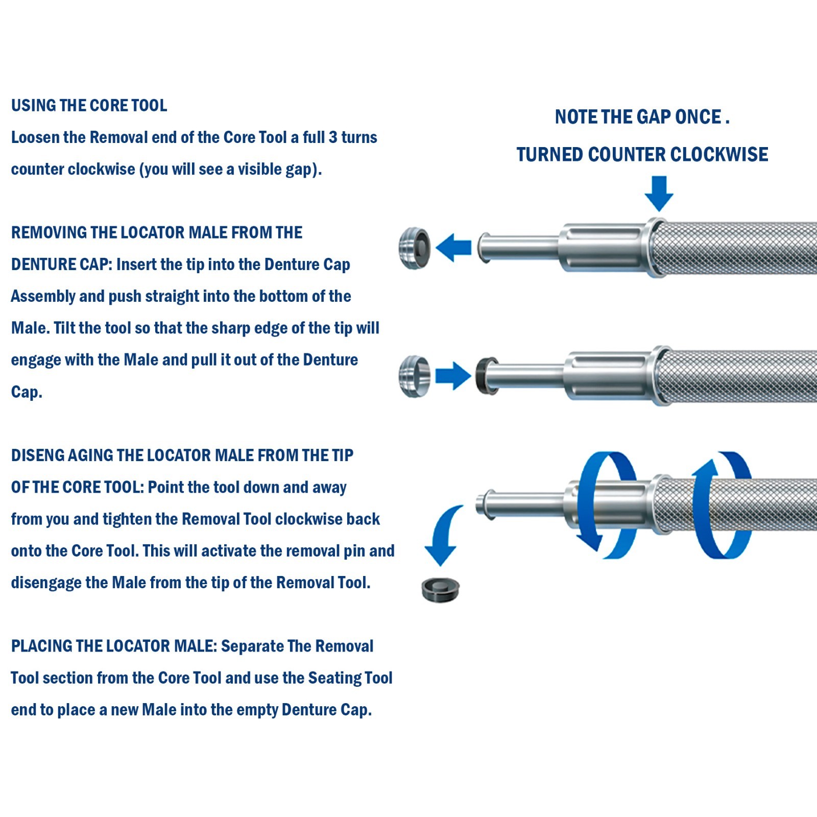 US Dental Retention Cap Set And Male Cap Insertion Extraction Locator core Tool