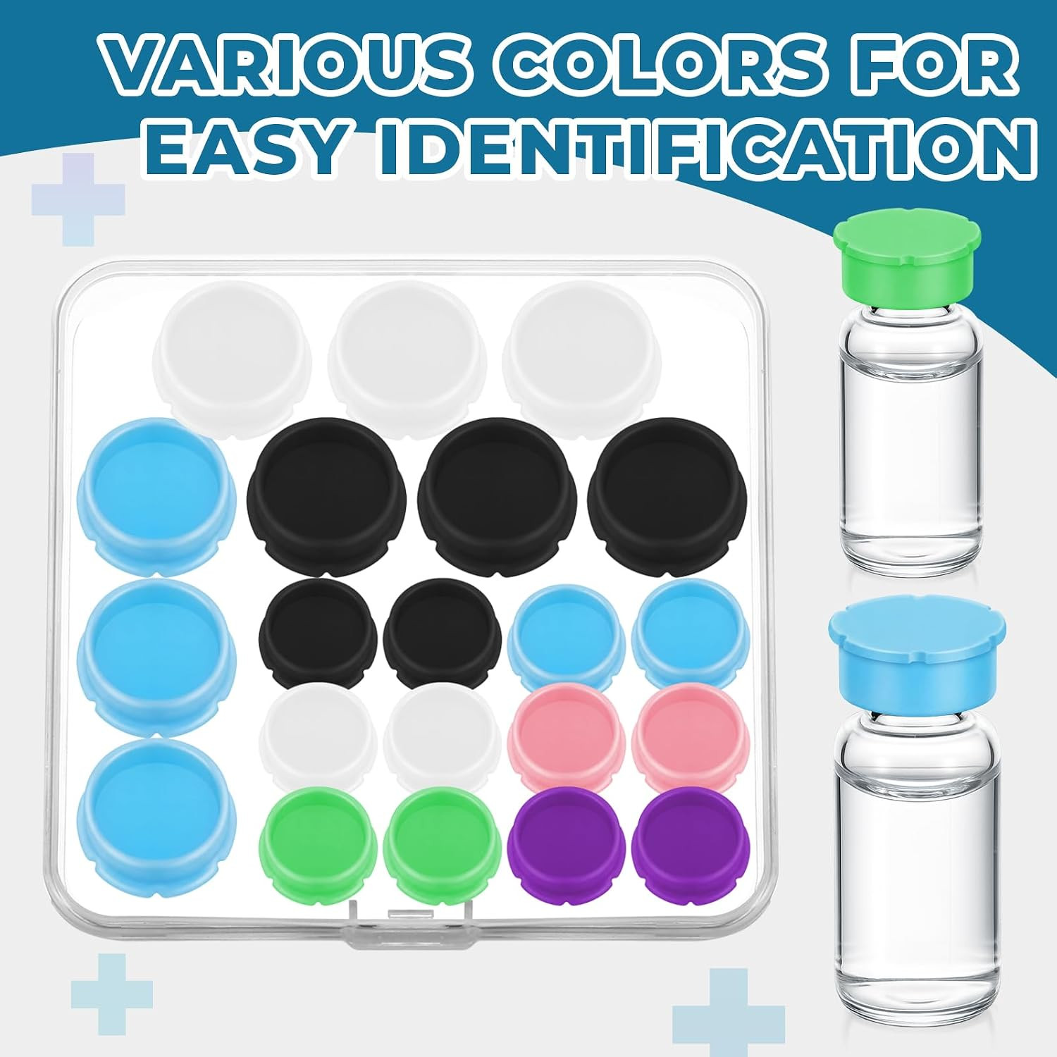 21 Pack Glass Vial Protective Vial Caps 3Ml & 5-100Ml Reusable Silicone Peptide