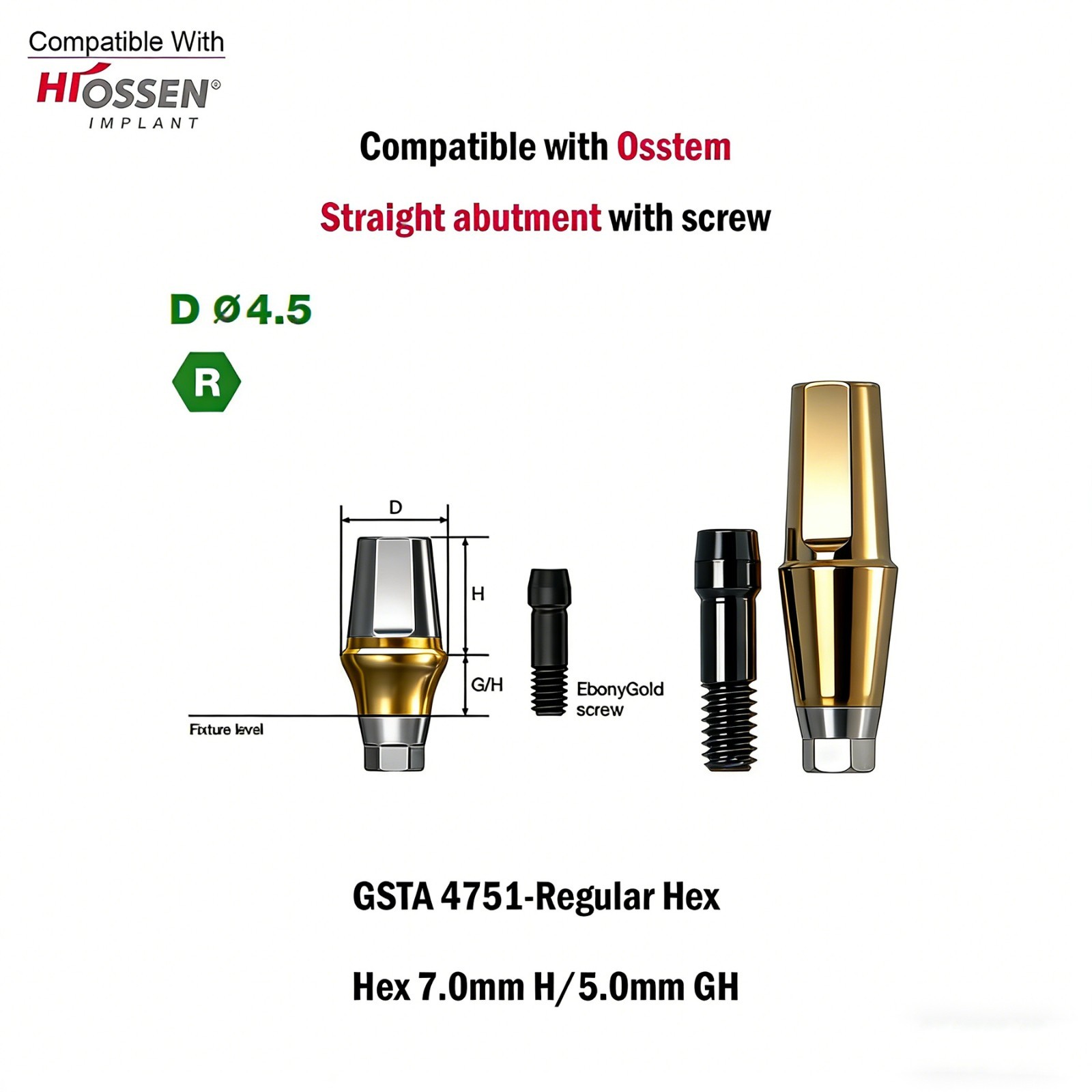 US 5pcs Dental Osstem Hiossen TS Ti Straight Transfer Abutment Hex MINI/Regular