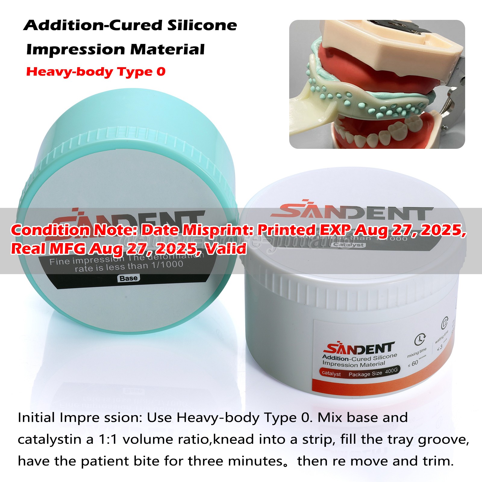 Dental Putty Fast Set PVS VPS Impression Material Base 2 x 400 ml