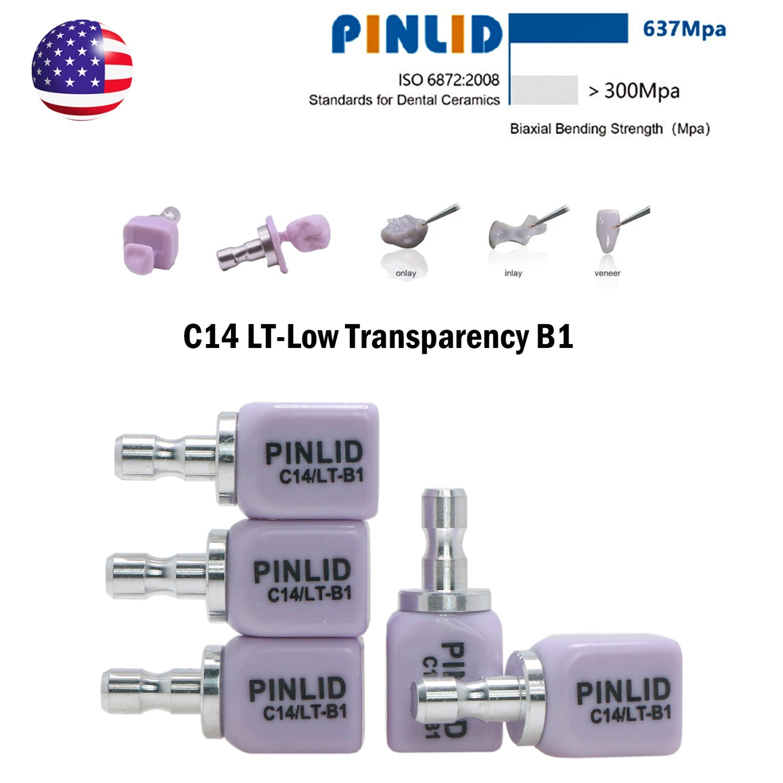 US C14 Dental Glass Ceramic Blocks LT Lithium Disilicate CAD/CAM CEREC 5Pcs/Box