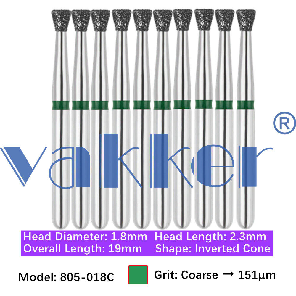10pc Vakker Dental FG Diamond Burs for High Speed Inverted/ Double Inverted Cone