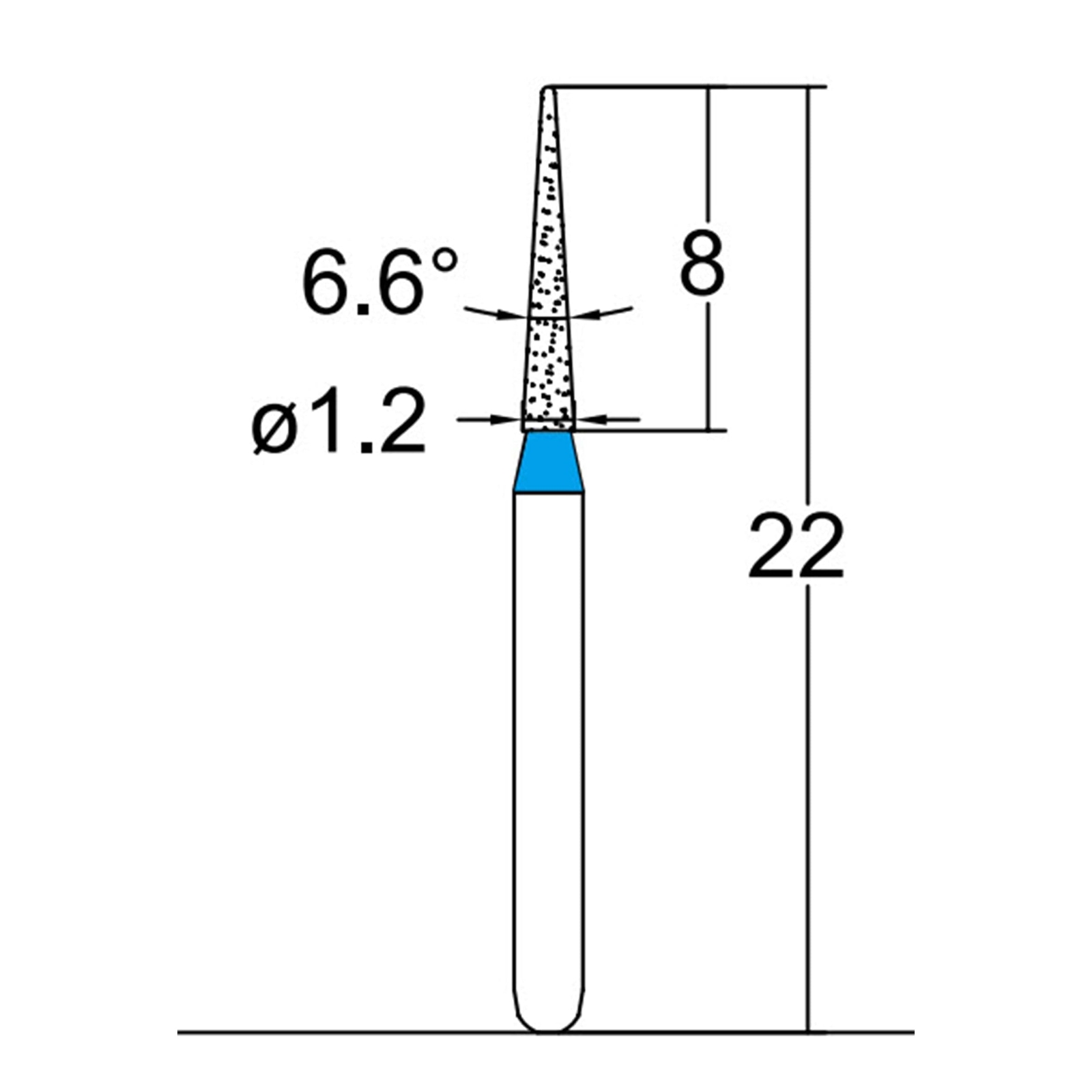 Conical Pointed, Slender 1.2 mm Dia. Medium Grit Diamond Dental Bur 25 Pcs