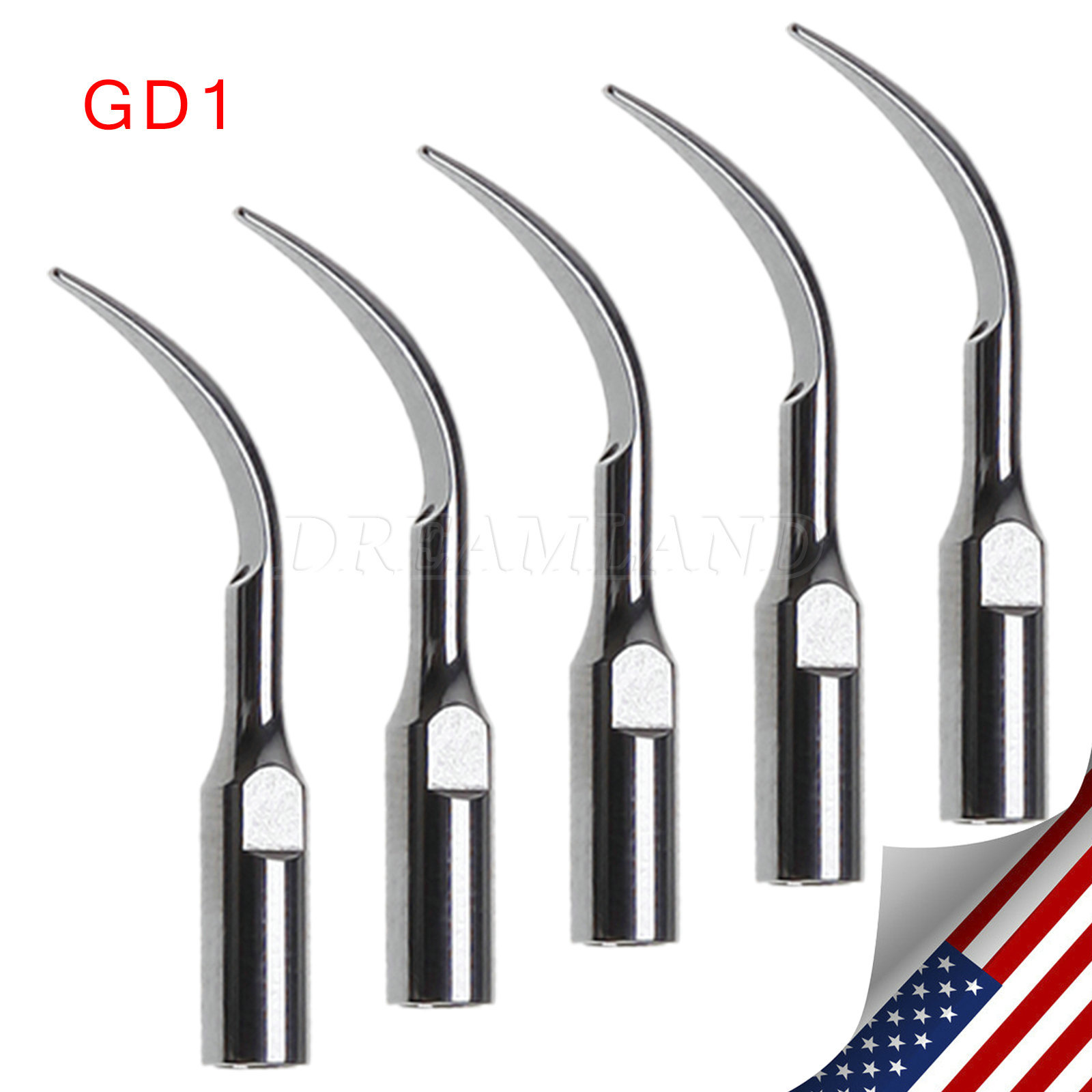 5Pcs US Dental Ultrasonic Piezoelectric Scaler Scaling Tips GD1 Fit DTE SATELEC