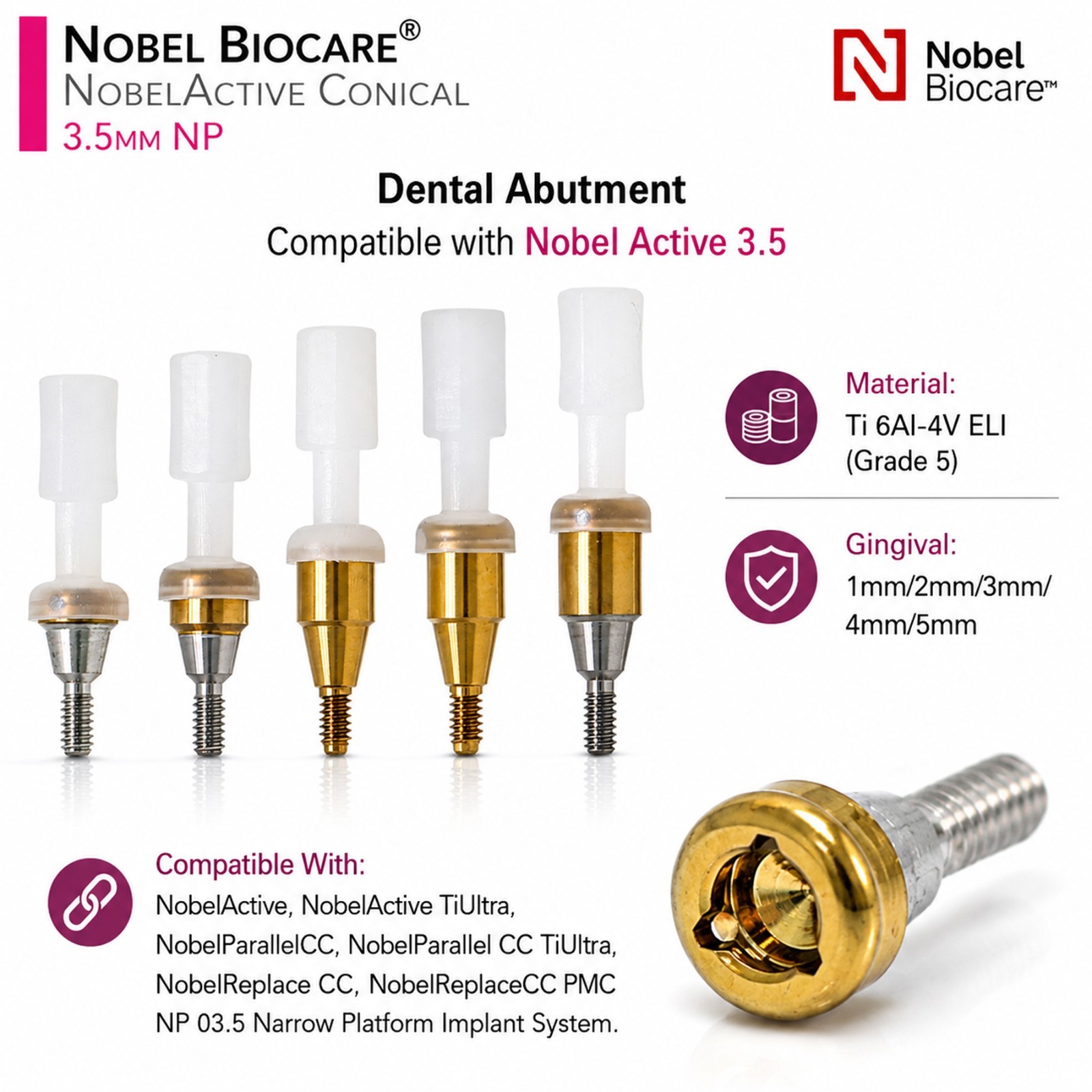 US Implant Nobel Active NP Ø3.5mm Locator Abutments PEEK Overdenture Male Cap