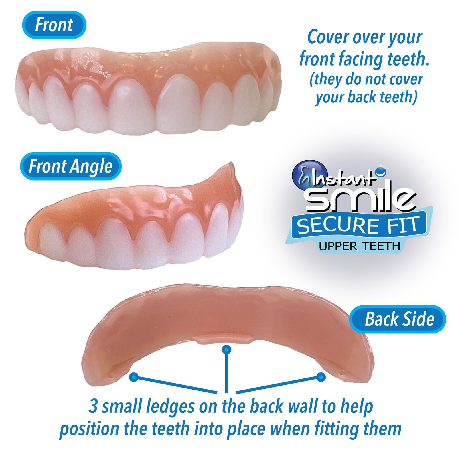 Instant Smile Secure Fit Upper Teeth Veneer – 1 Count (Pack of 1), White