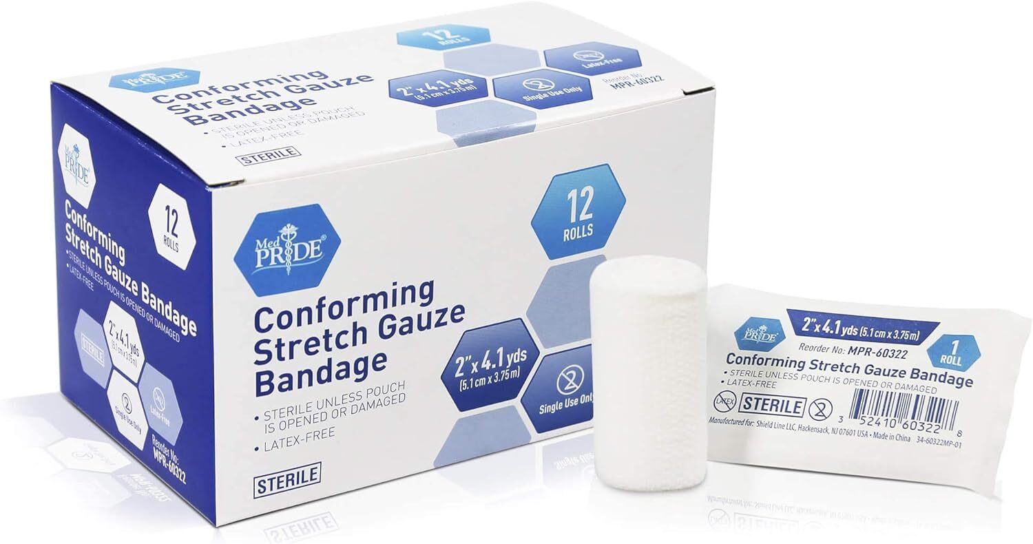 MED PRIDE Conforming Stretch Gauze Bandage Rolls 2–6in Sterile Latex Free 24-48