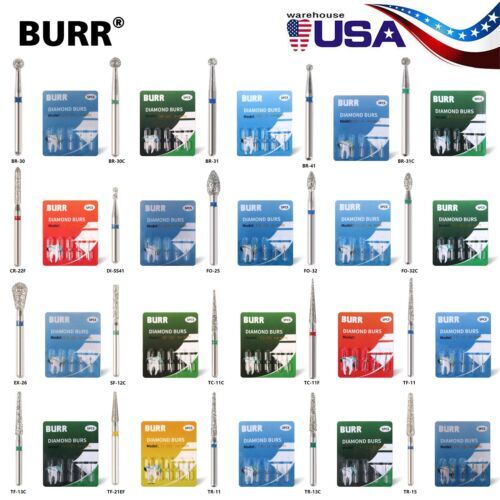 US 100pcs Dental Diamond Burs Kit for High Speed Handpiece Medium FG 1.6MM
