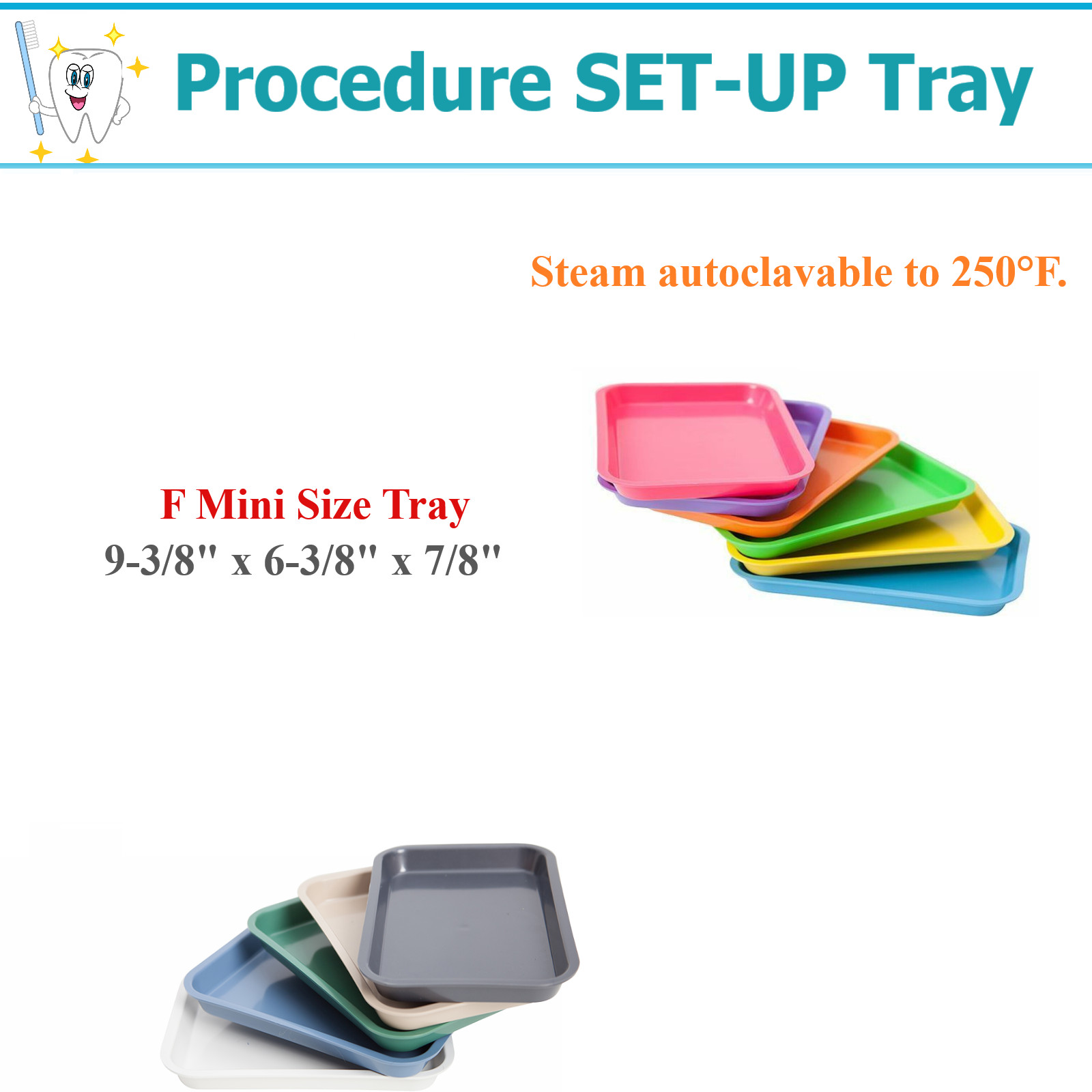 Dental Flat Set-Up Tray Size F (Mini) Autoclavable Instrument Procedure F Trays