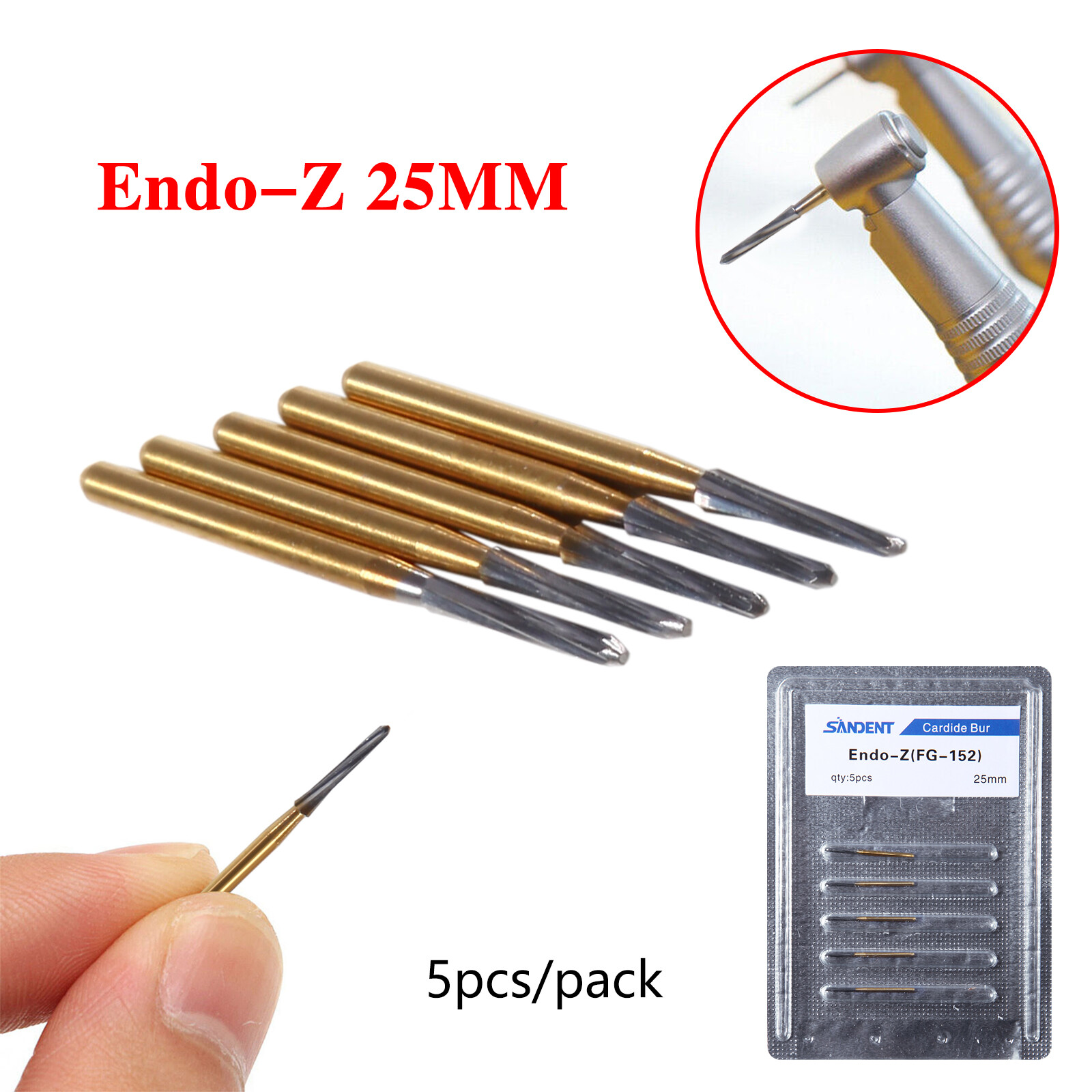 5PCS Dental Endodontic ENDO-Z Tungsten Carbide FG Round Bur High Speed 25mm USA