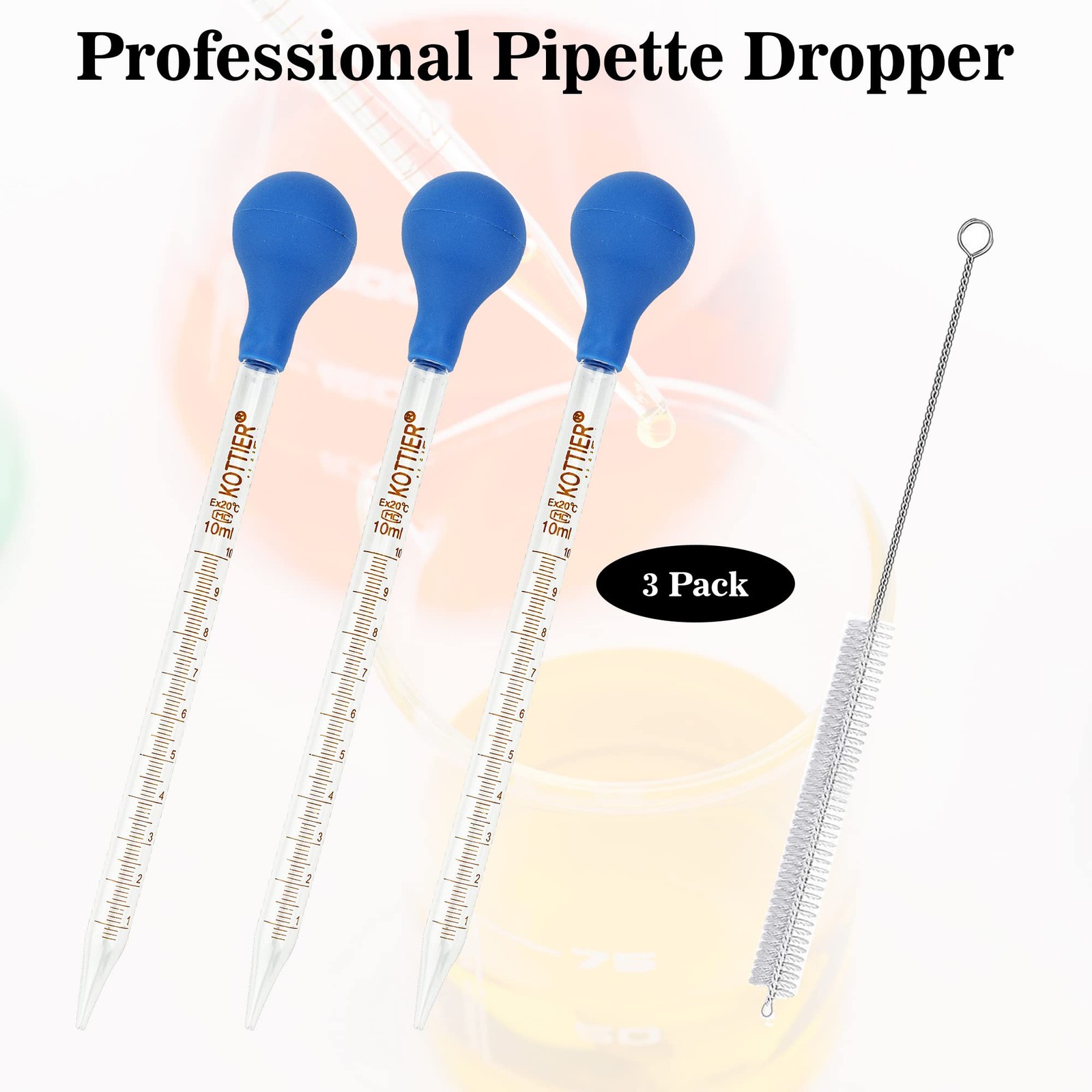 3Pcs Glass Pipettes Dropper, 10ml Graduated Liquid Dropper with Rubber Bulb…