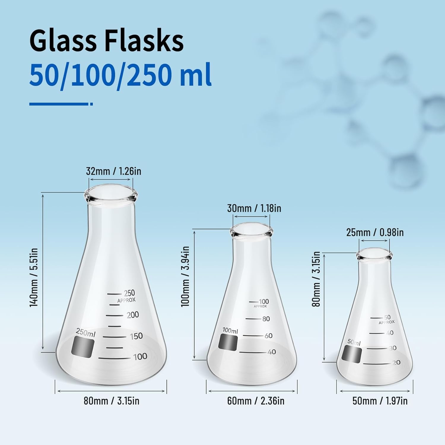 Set of 9 Laboratory Glassware Set Science Lab Chemistry Beaker 50/100/250ML