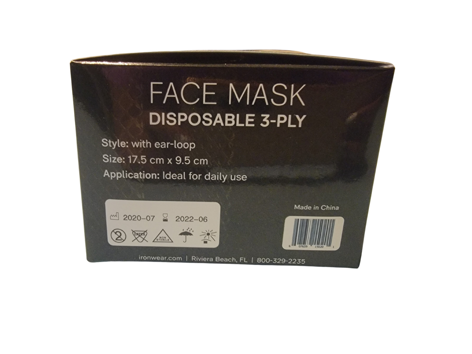 Ironwear Ear Loops Disposable 3 Layer Face Mask 50 Pack