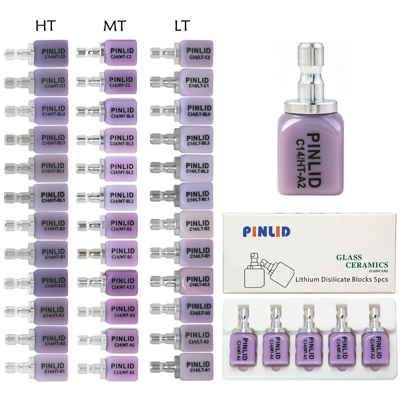 C14 Dental Emax Lithium Disilicate Blocks Glass Ceramic CAD/CAM CEREC HT/LT/MT