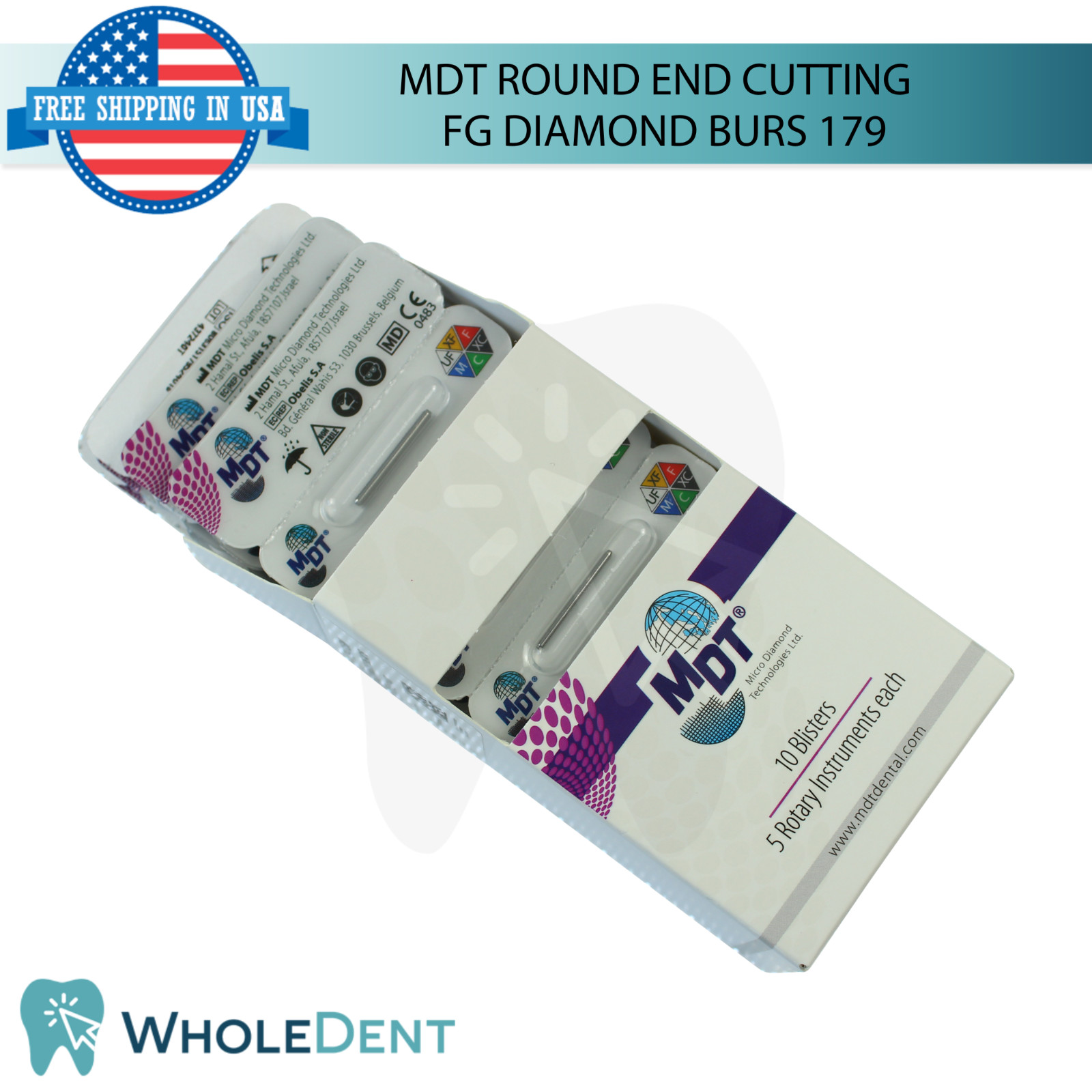 Dental MDT Round End Cutting 179 FG Diamond Burs Detailed Shaping L21.0mm Tool