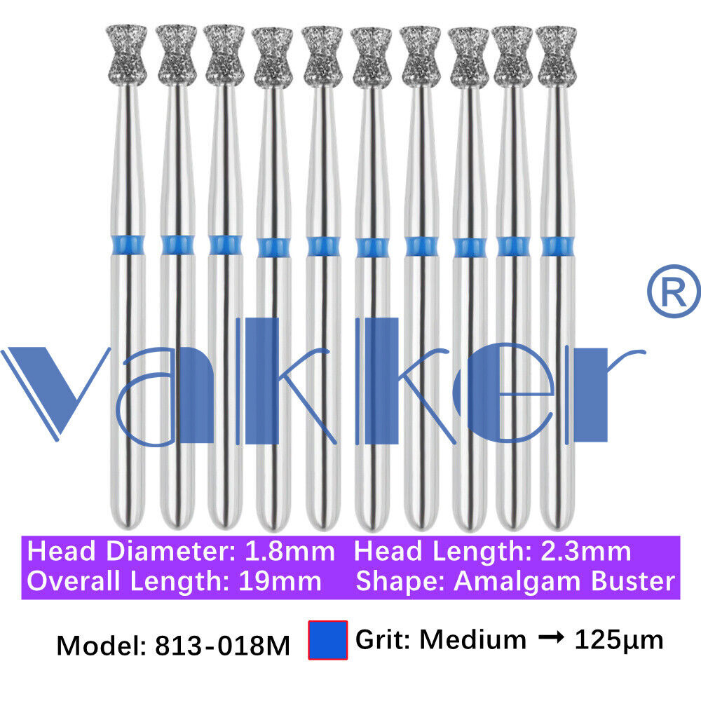 10pc Vakker Dental FG Diamond Burs for High Speed Inverted/ Double Inverted Cone
