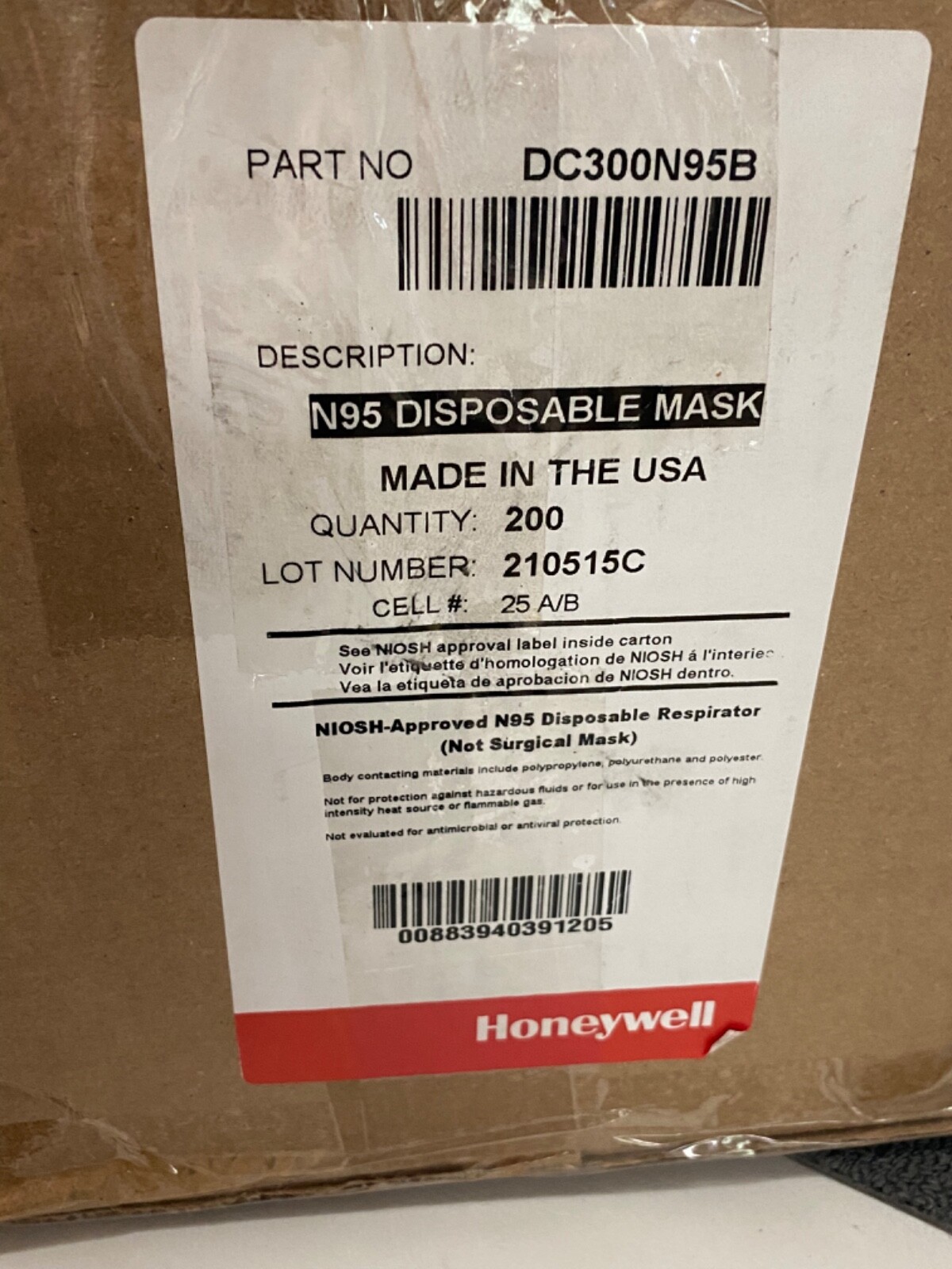N95 NIOSH Mask – Honeywell DC300 – Case of 200