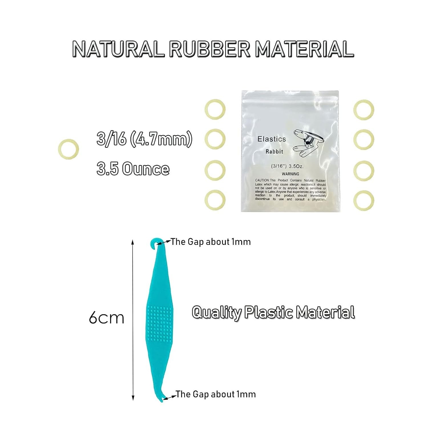 Portable Orthodontic Kit with 500 3/16 Inch Rubber Bands and Elastic Placers
