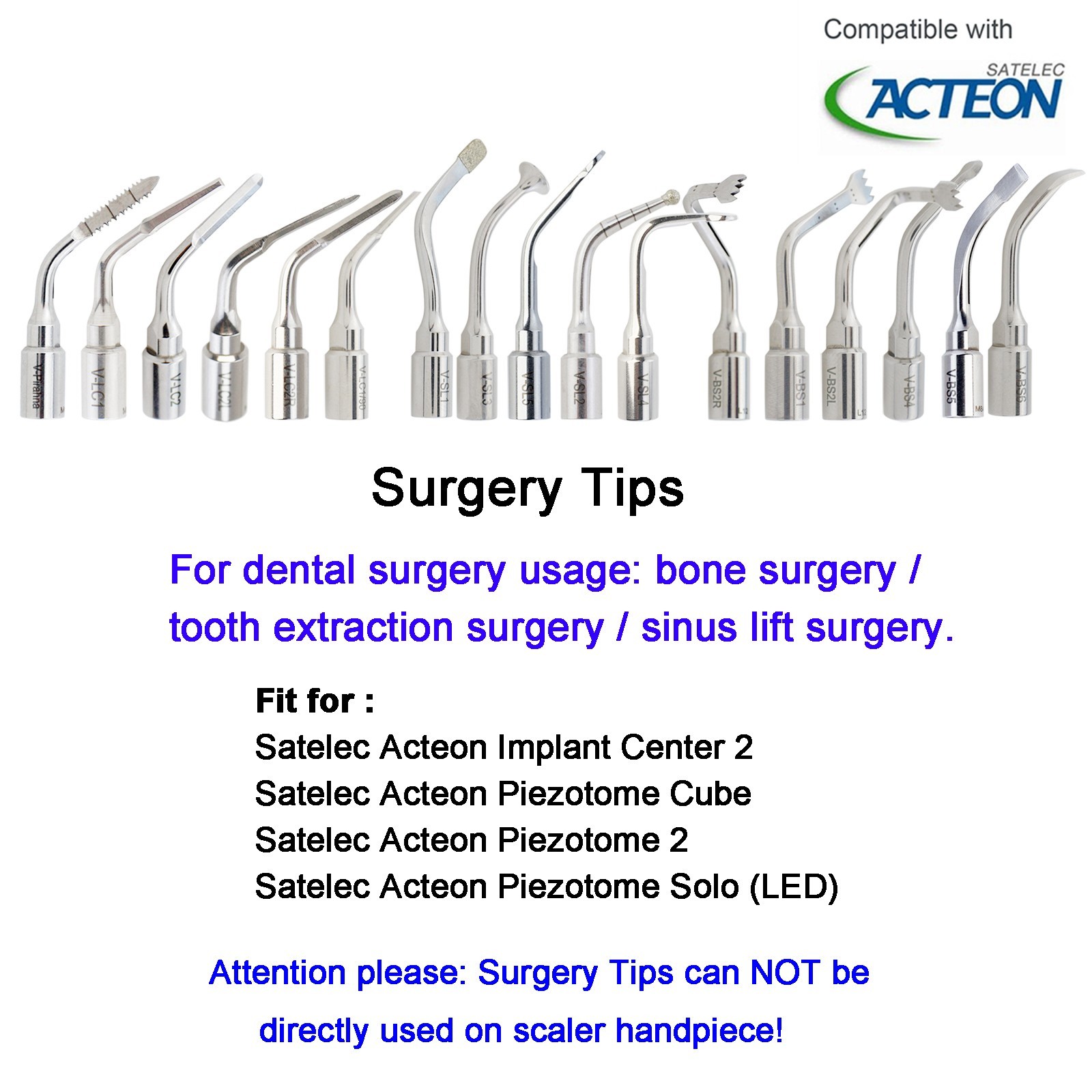 Dental Ultrasonic Scaler ACTEON Tip H3 10X 1S Piezo NEWTRON Slim B.LED Handpiece