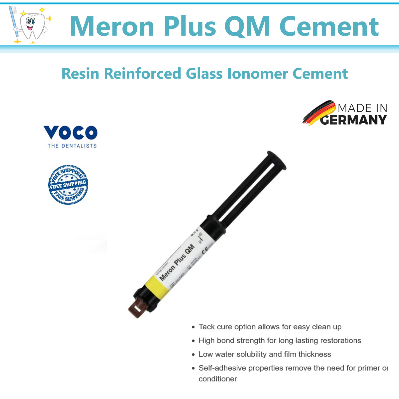Meron Plus QM Resin Reinforced Glass Ionomer Cement 8.5gm Syringe 1/3Pk, Germany