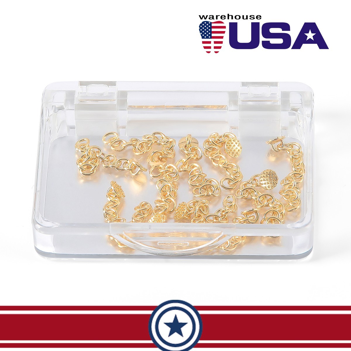 Dental Orthodontic Lingual Button Chain (Gold) Mono Round Mesh Base 10Pcs/Pack