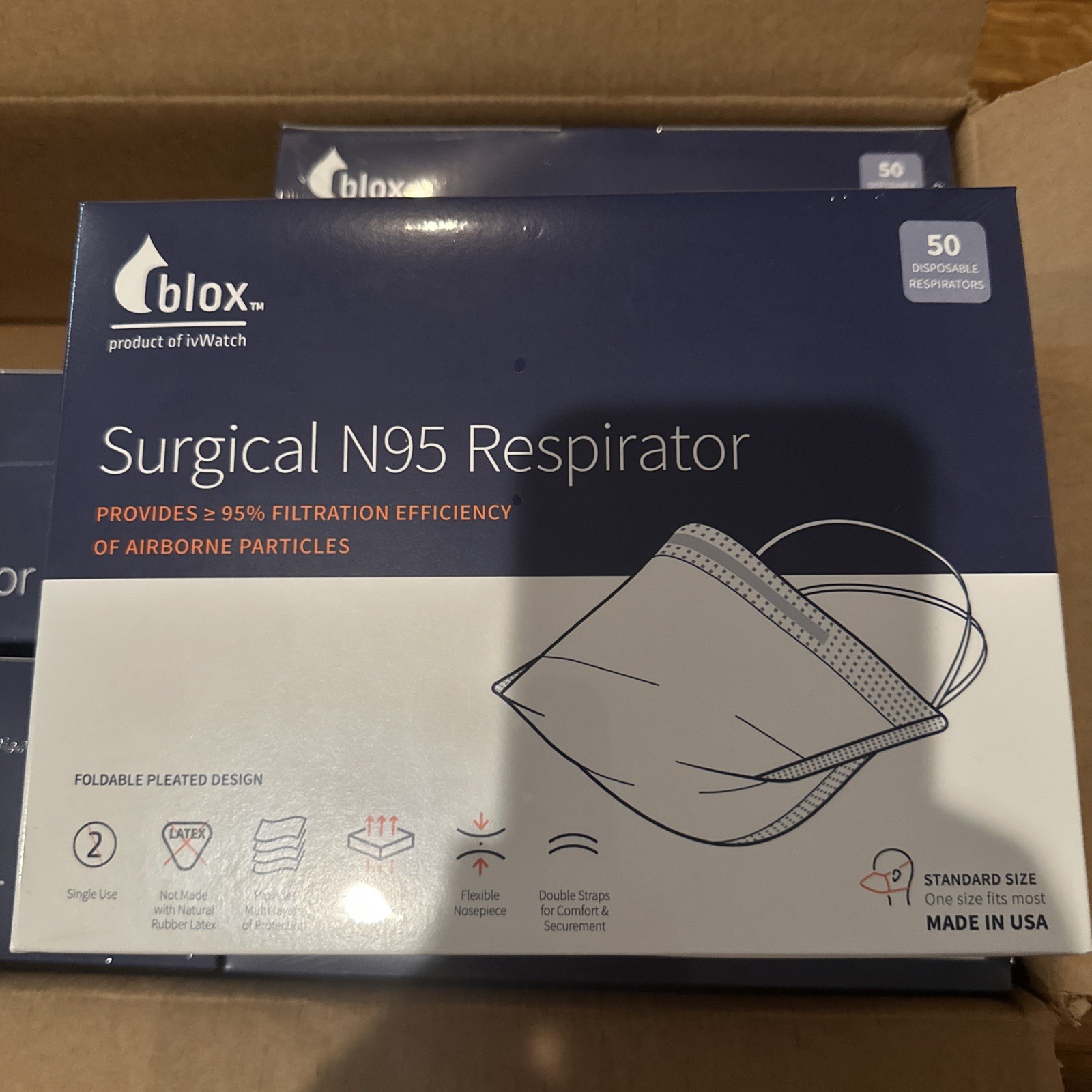 Blox Surgical N95 Respirator Disposable Mask (Box Of 50) Facemask