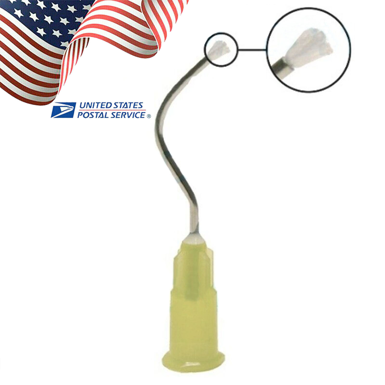100 Pcs Dental Delivery Pre bent Tips with Brush Padded End 19G Yellow USA