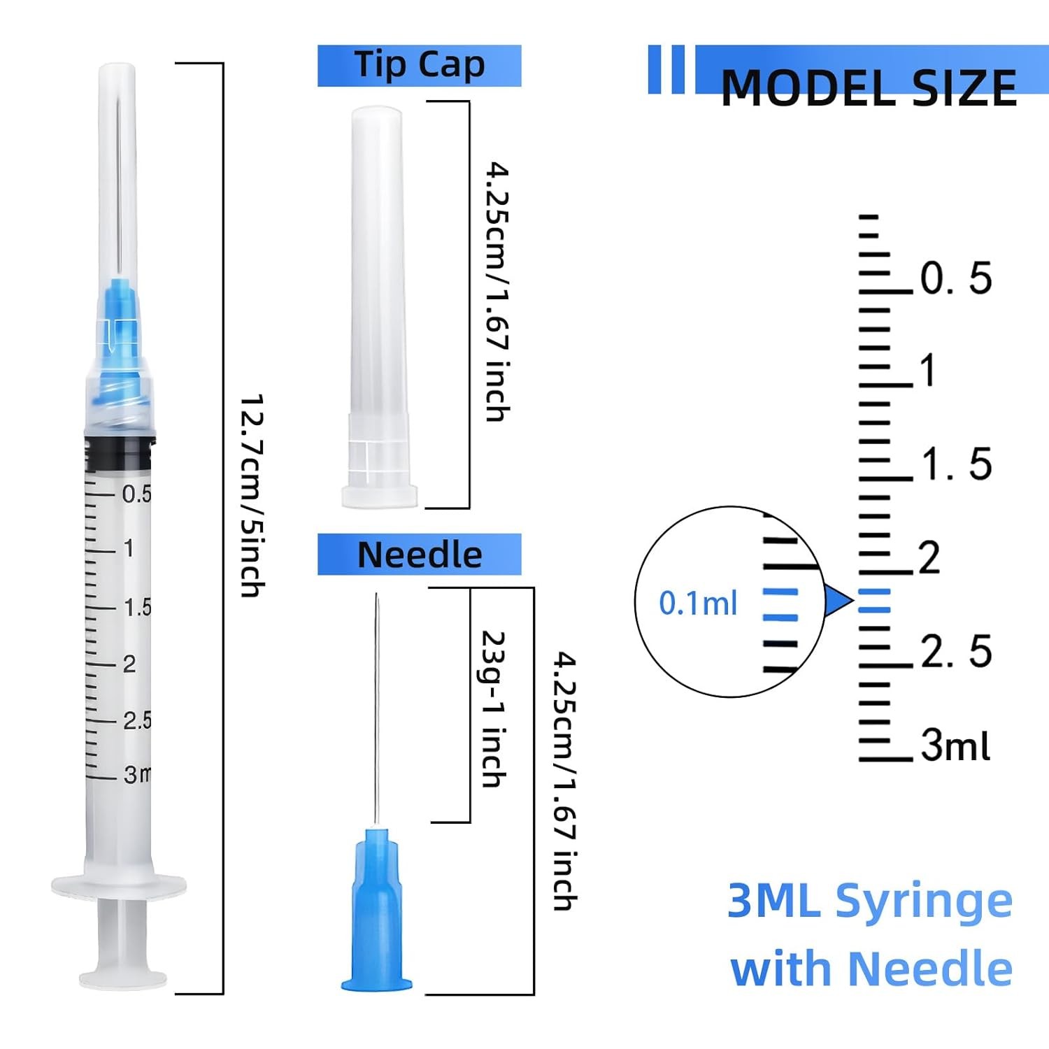 20 Pack 3ml Syringes with 23G 1 Inch, Disposable Luer Lock Syringe Individually