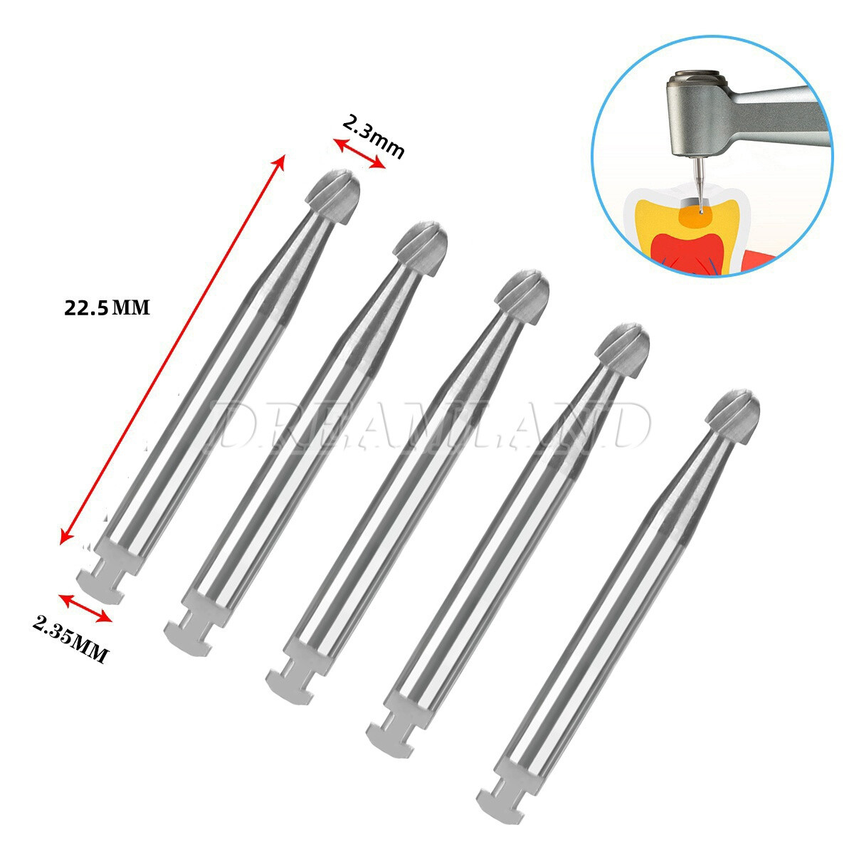 5 Pcs/Pack Dental 22.5mm Round Carbide Bur Slow Speed Latch Type RA8 Burs USA