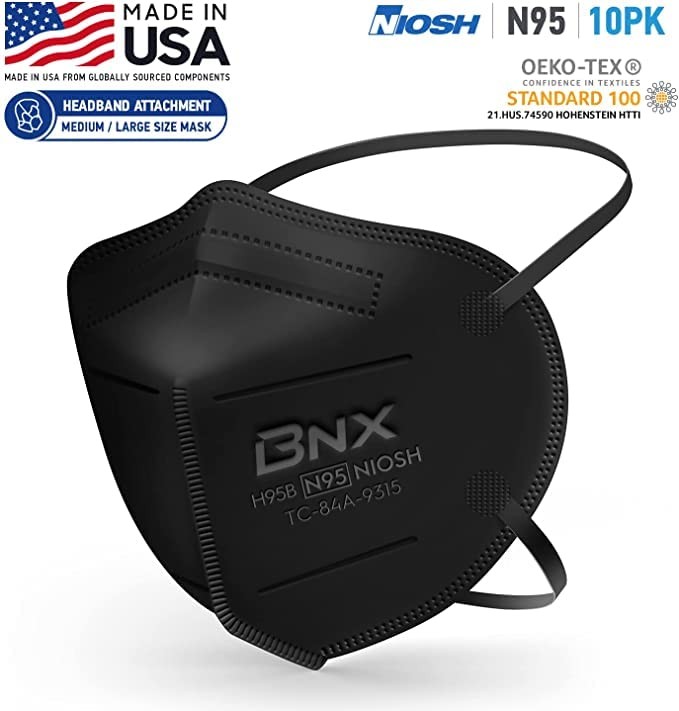 BNX N95 Mask Black MADE IN USA Particulate Respirator Protective Face Mask (1…