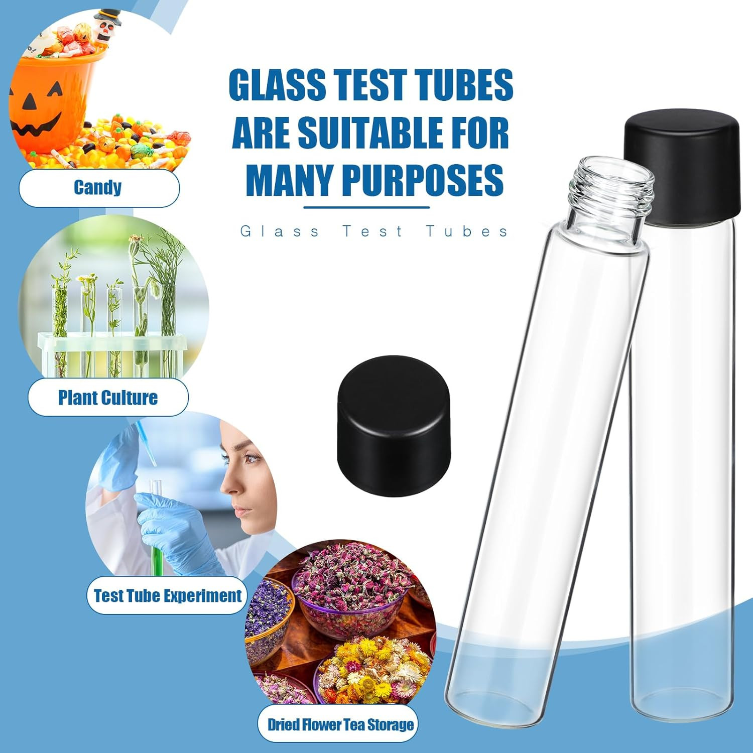 100 Pcs 30Ml Glass Test Tubes Vial with Black Screw Cap 22X120Mm, Clear Stoppers