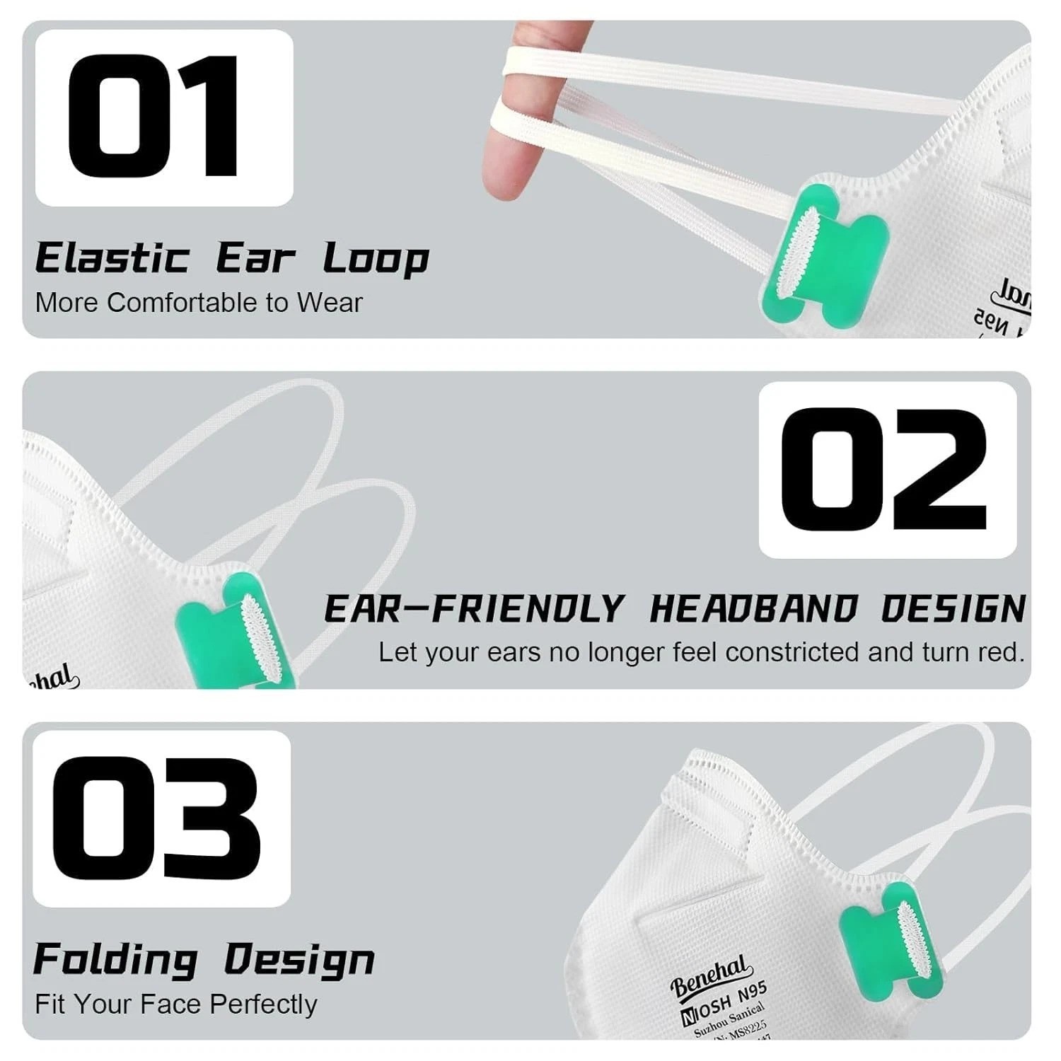 Lightweight 10 Count N95 Respirator Masks | Certified 95% Filtration, Adult Fit
