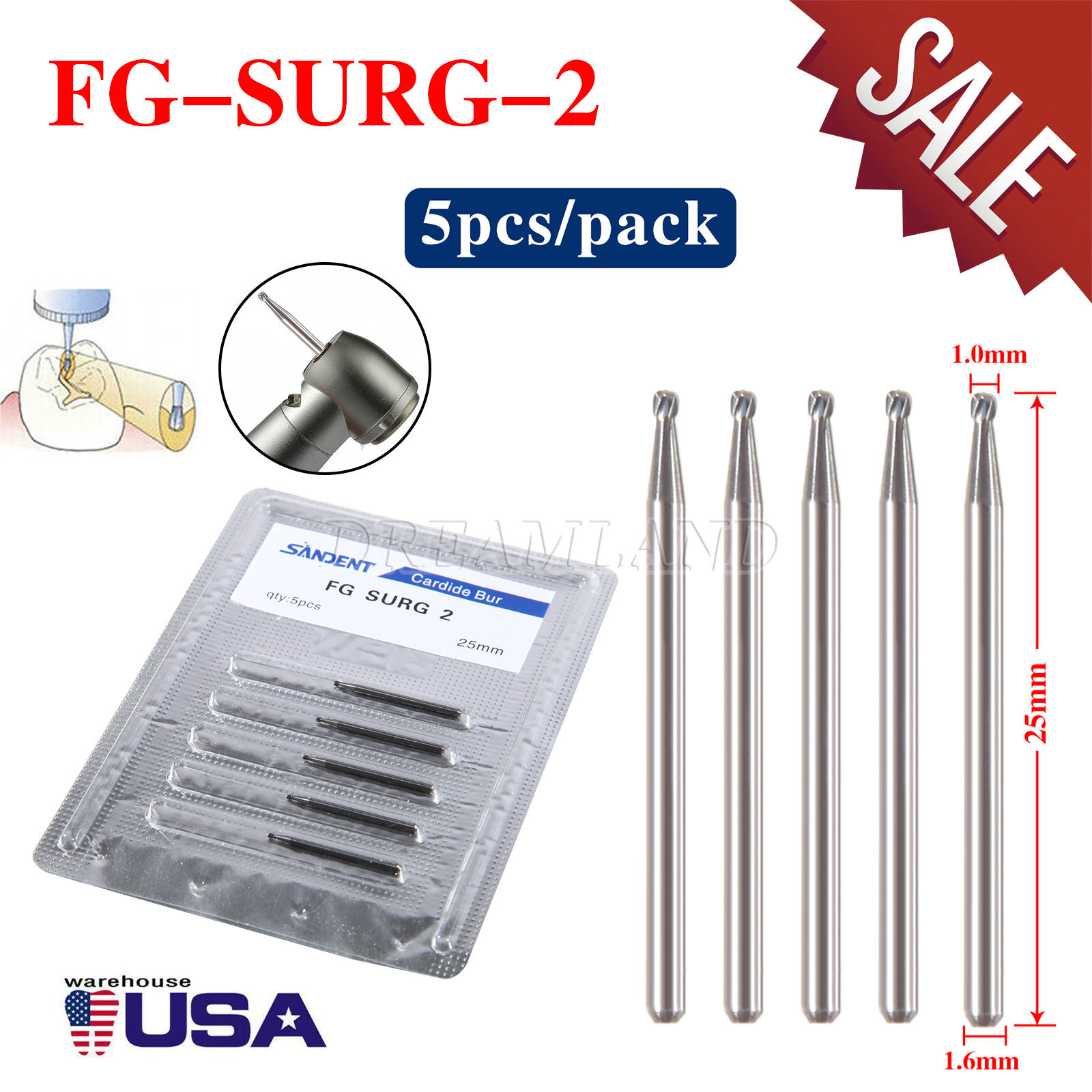 Pieza de mano dental Fresa de carburo de tungsteno FG Fisura redonda/recta