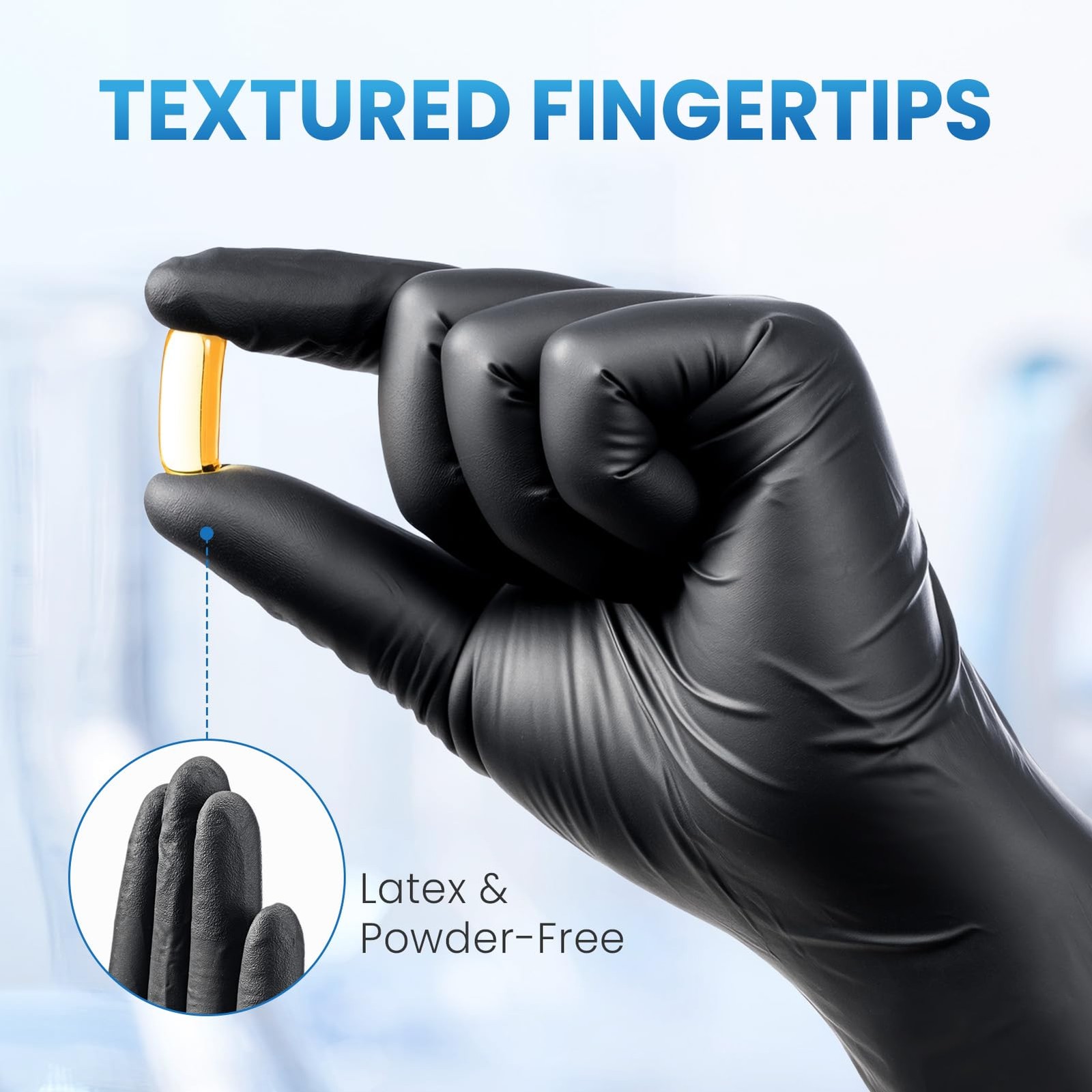 Borje Nitrile Gloves Large, 100 Count Disposable Gloves, Black, Black