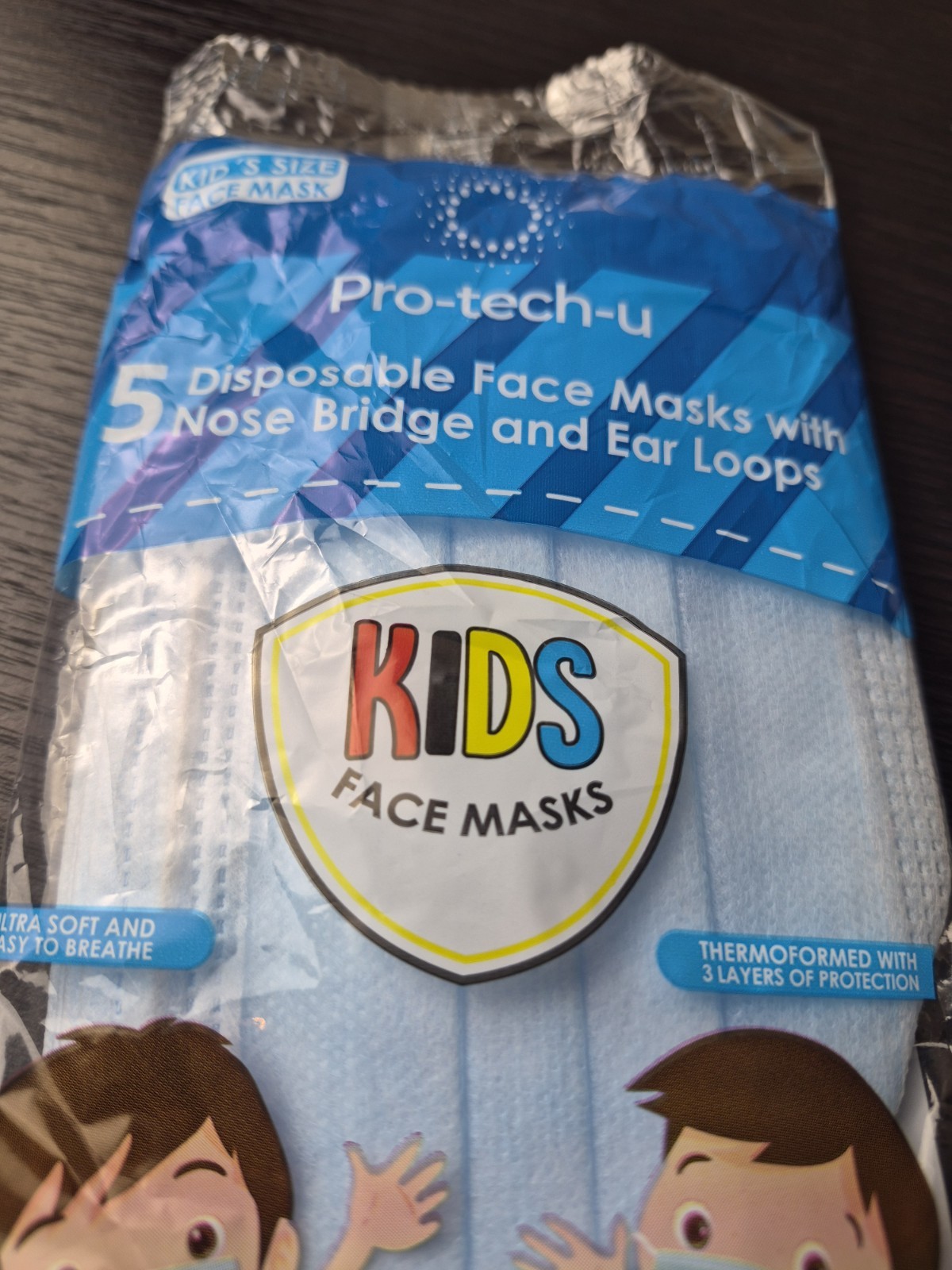 Pro-tech-u Kids Face Masks 10 Disposable Face Mask with Nose Bridge and Ear Loop