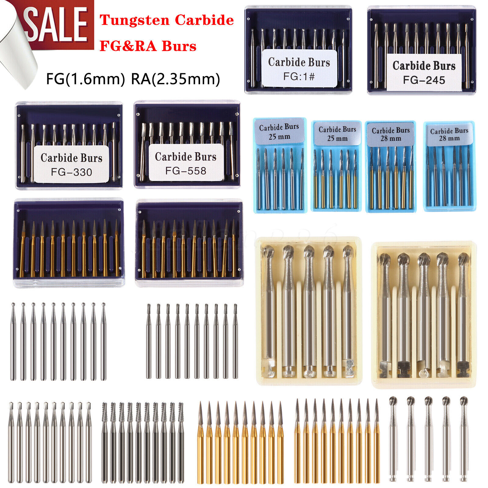 Dental Round Tungsten Steel Carbide Burs FG RA Bur for High Slow Speed Handpiece