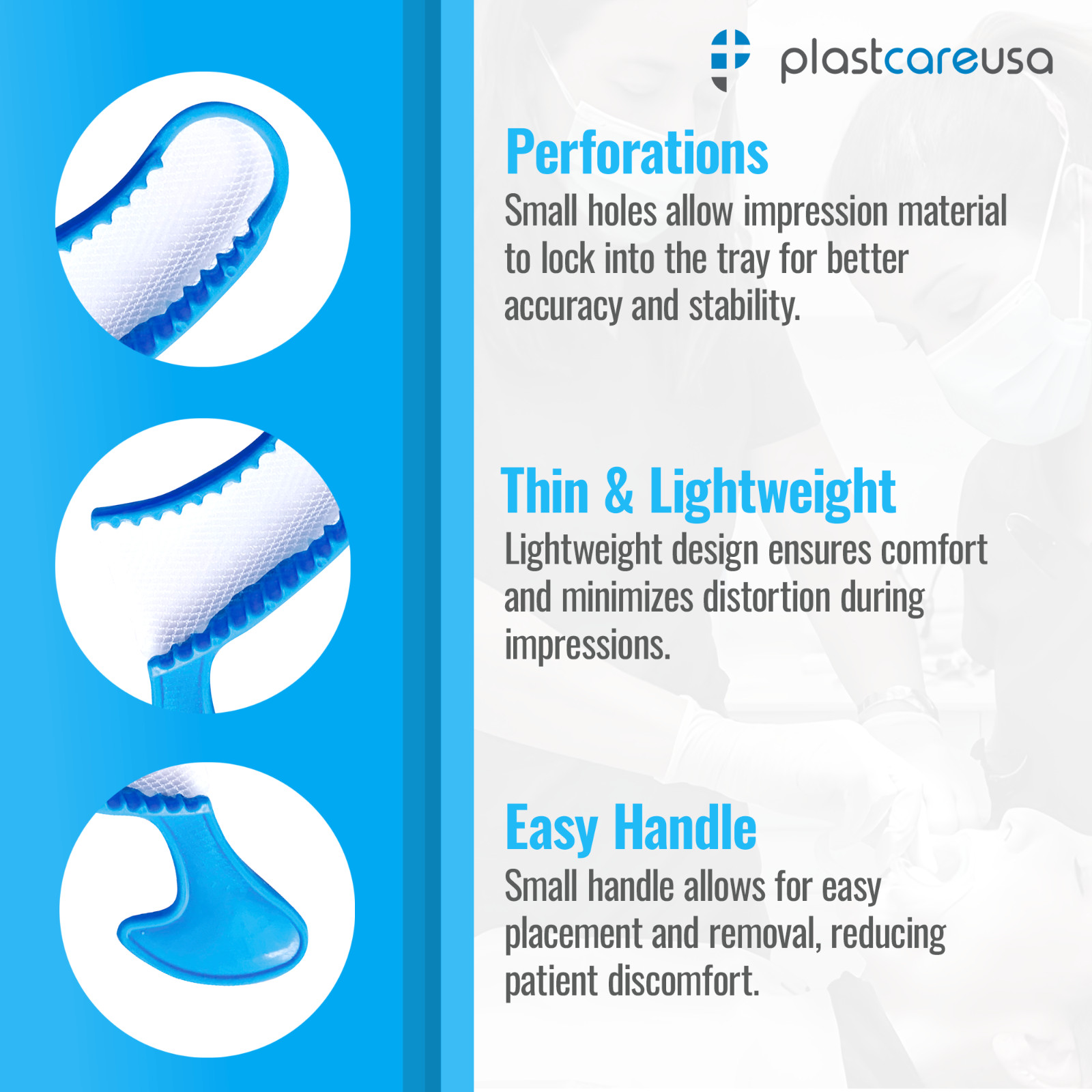 Dental Impression Bite Registration Triple Trays, Posterior, (Blue) (Box of 50)